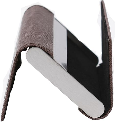 Miniatura 6 de Delgado marrón genuino con tira de metal pequeño Saffiano cuero doble cara titular de la tarjeta de visita