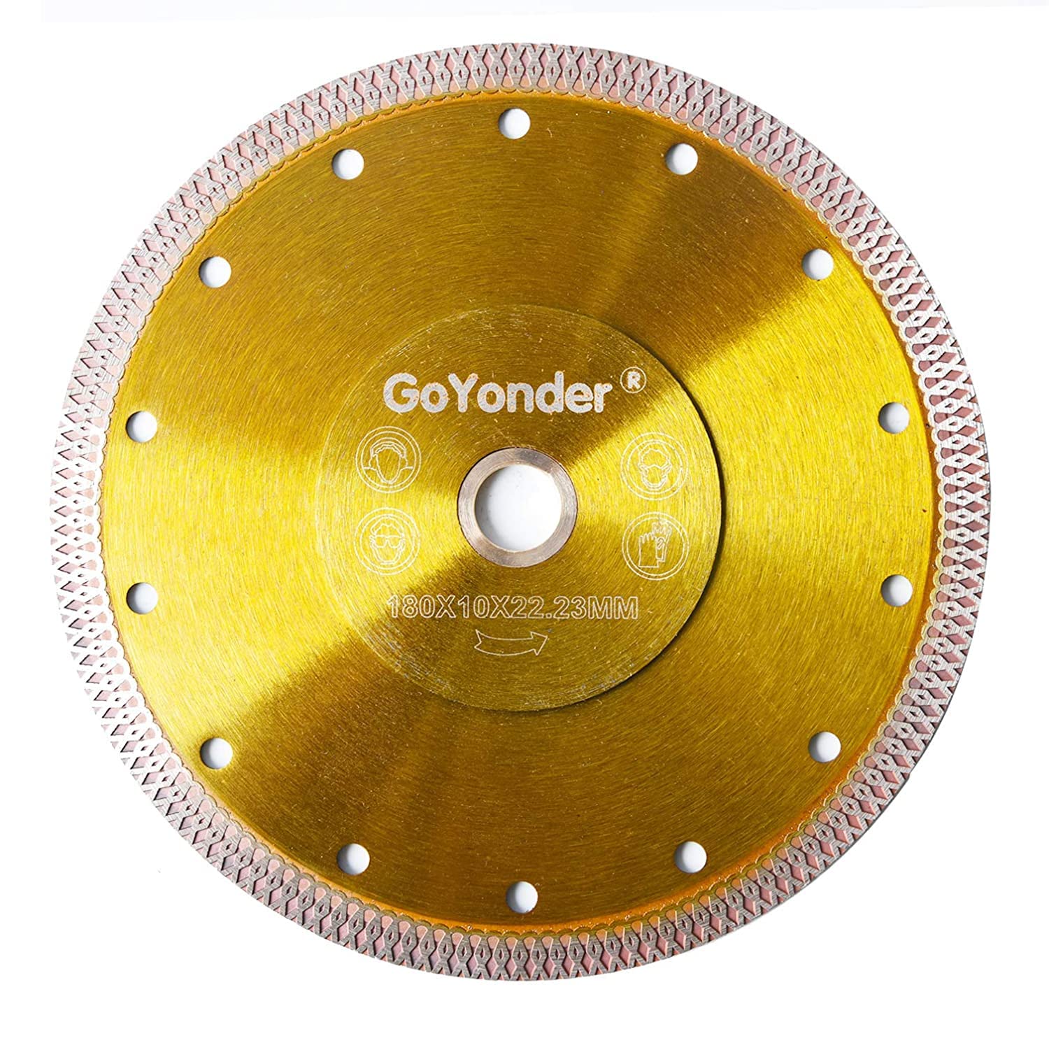 GoYonder 7 Tile Saw Blade Wet for Angle Grinder, Super Thin Diamond Saw Blade Grinder Blades for Wet Dry Cutting, Diamond Blade for Cutting Ceramic, Porcelain, Tiles, Granite, Marbles (Golden, 7")