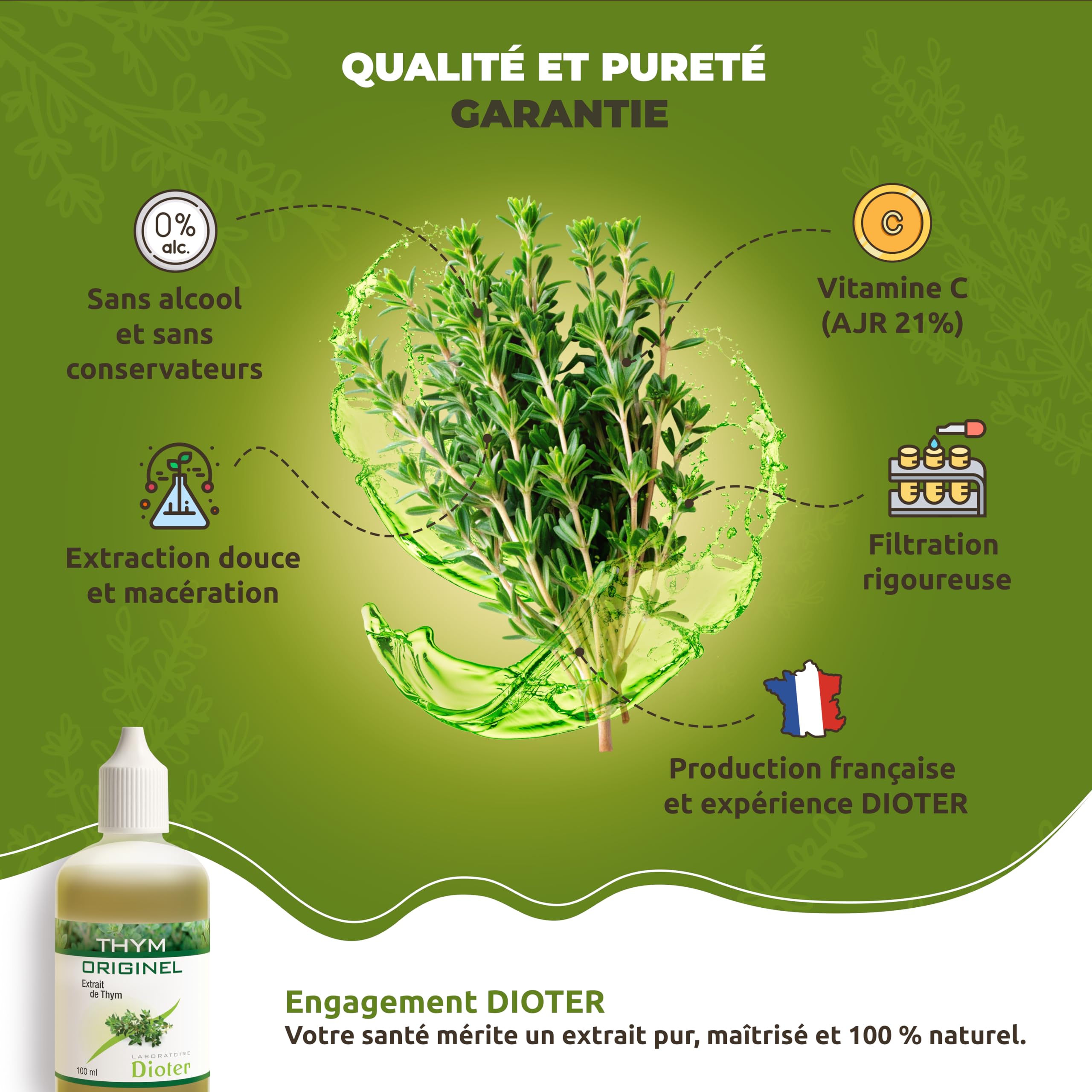 Thym Originel – Extrait concentré de Thym 100 ml, Sans Alcool, 100% Naturel – Soutien Respiratoire & Immunité