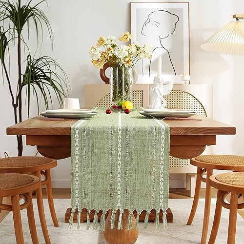 Miniatura 2 de Camino de mesa rústico bohemio, camino de mesa de lino, caminos de mesa de granja de 48 pulgadas de largo para decoración de mesa de comedor, 13 x