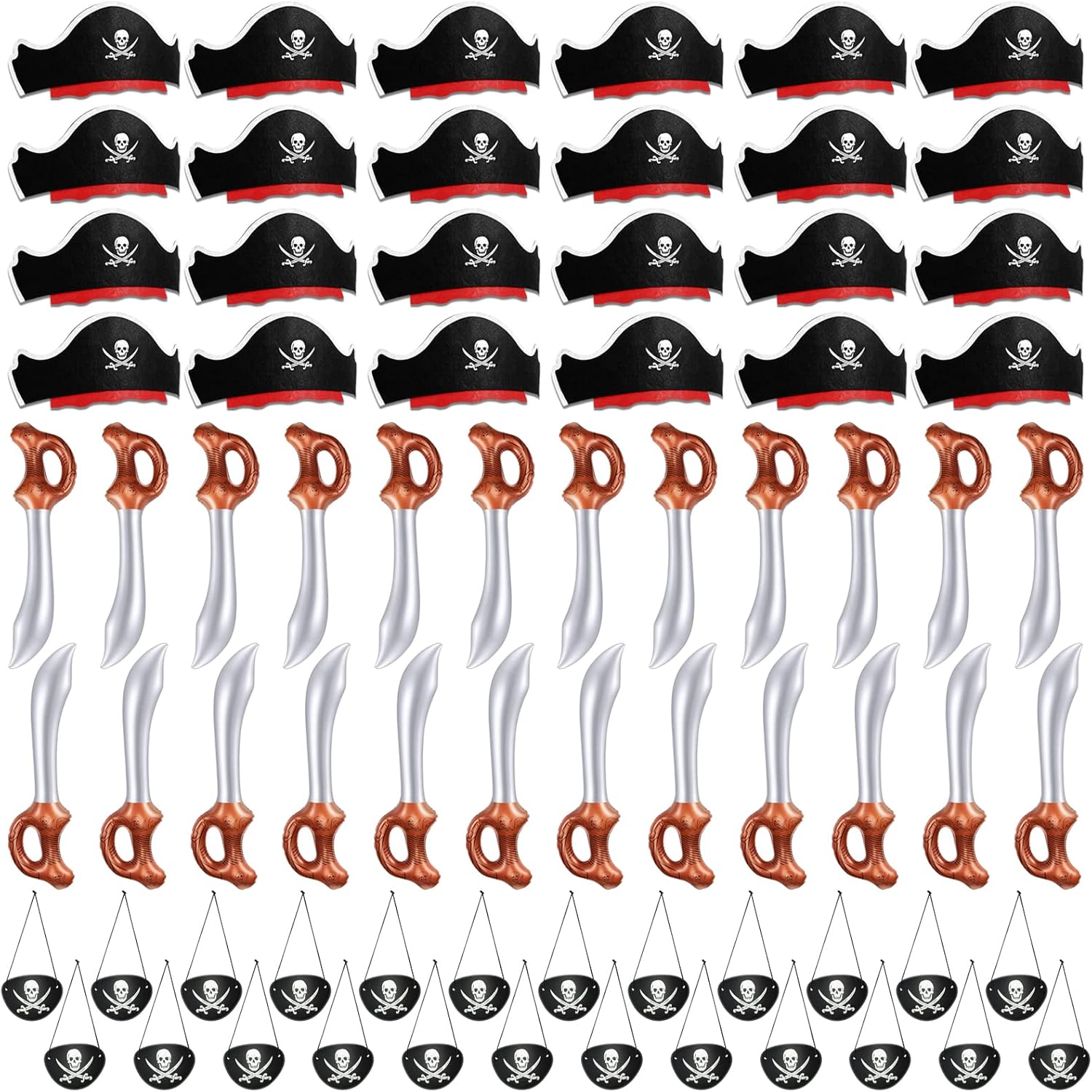 Legigo Pirate Party Set- Pirate Kids' Party Cosplay Supplies Pirate Eye Patches Inflatable Swords for Caribbean Cosplay Party 72pcs Pirate Hat Set