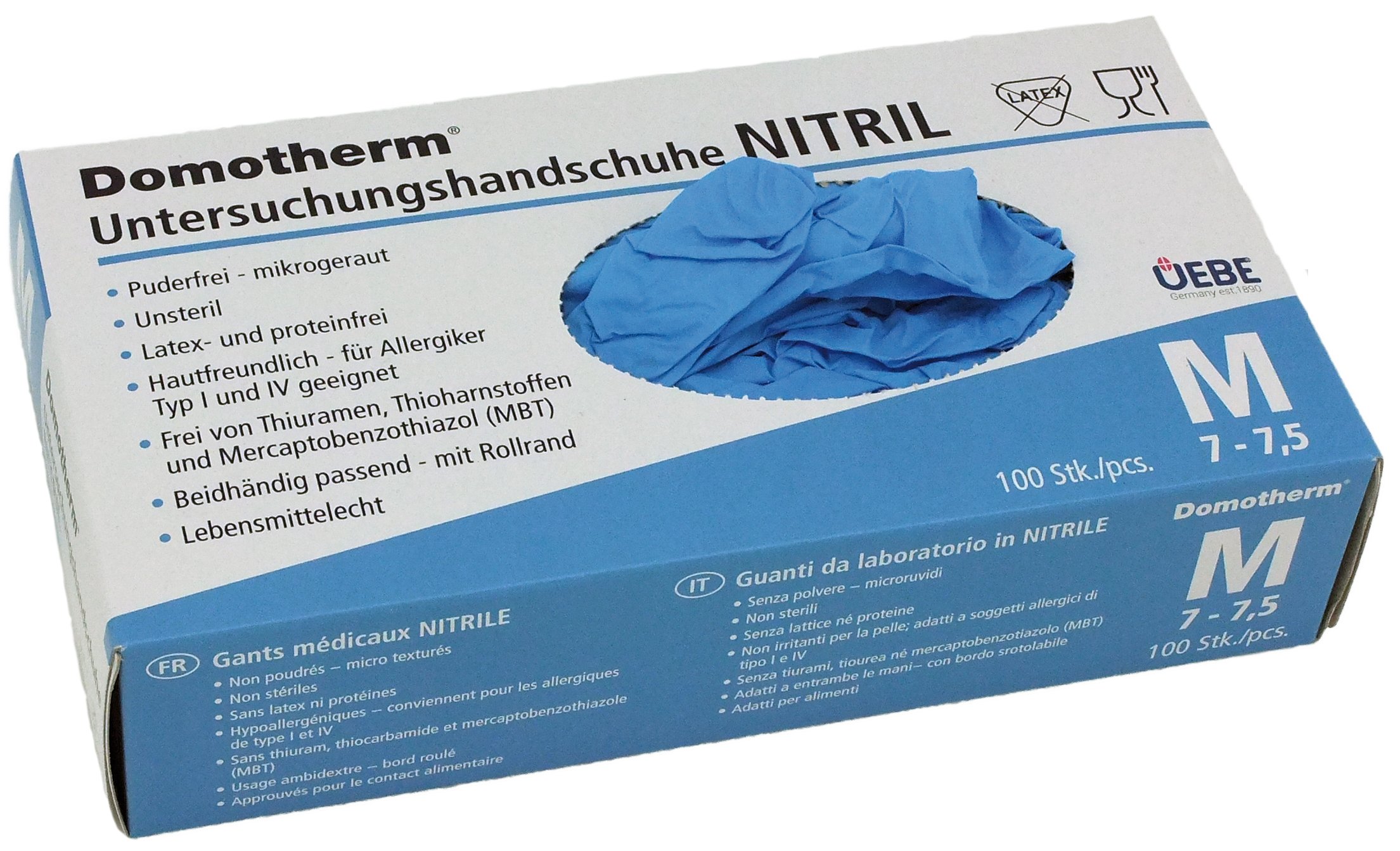 Domotherm Nitril Untersuchungshandschuhe – Größe L (8–8,5), 100 Stück, Puderfrei, Latexfrei, Lebensmittelecht, Mit Mikrogerauter Oberfläche