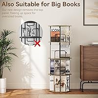 Vista 4 de SUNMORY 4 Tier Rotating Bookshelf Tower, Revolving 360 ° Spinning Bookcase, Hexagonal Corner Book Shelf Storage Carousel, Vertical Rotate Turning