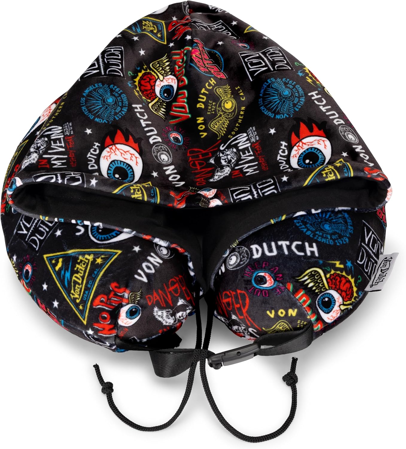 Von Dutch Jax Black Hooded Memory Foam Travel Neck Pillow