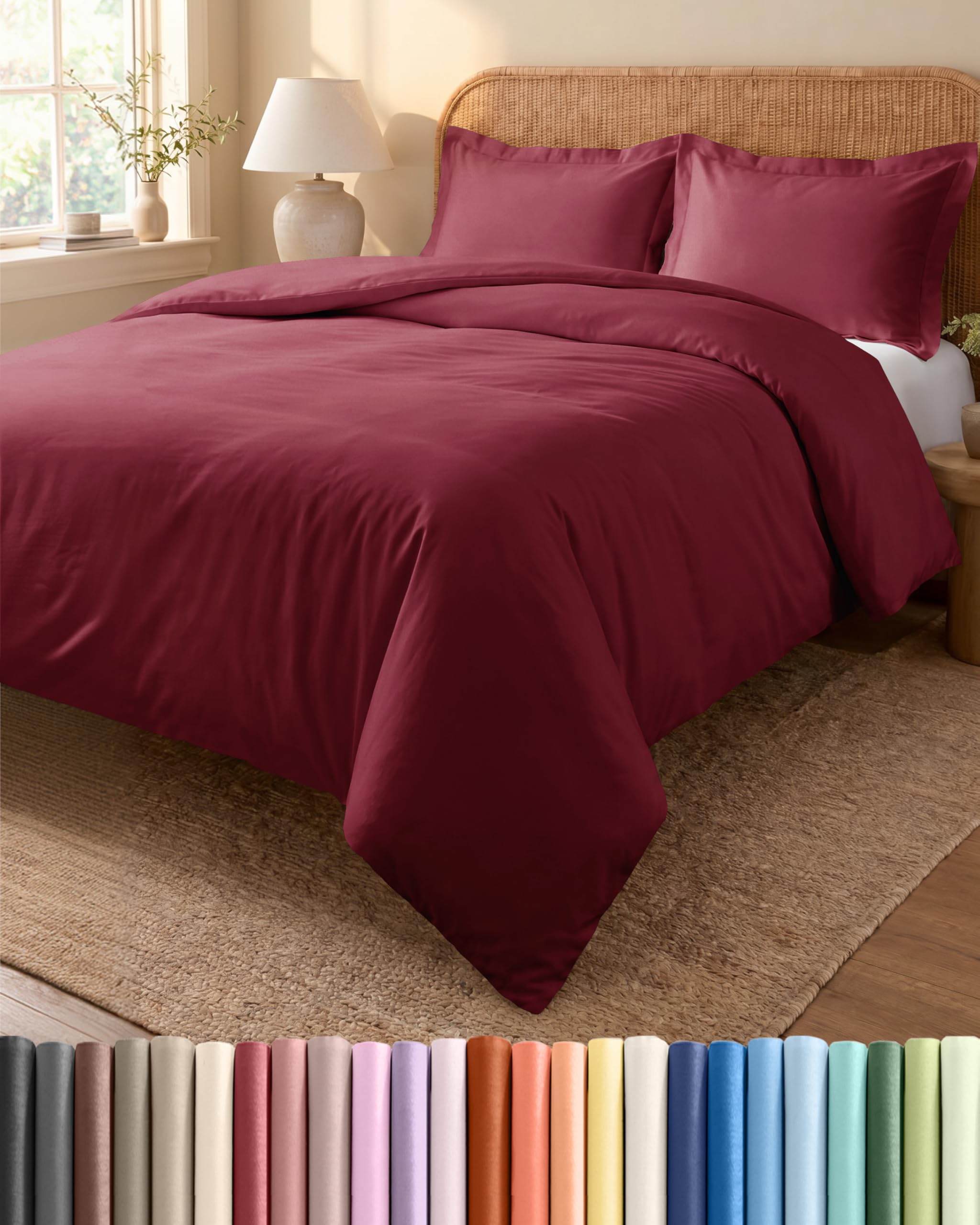 Copripiumino Matrimoniale 230x220 cm Bordeaux 3 Pezzi - Copripiumino 230x220 cm e 2 Federe 65x65 cm - Microfibra Spazzolata - Anti-Grinze, Morbida e Traspirante - Ipoallergenica OEKO-TEX Standard 100