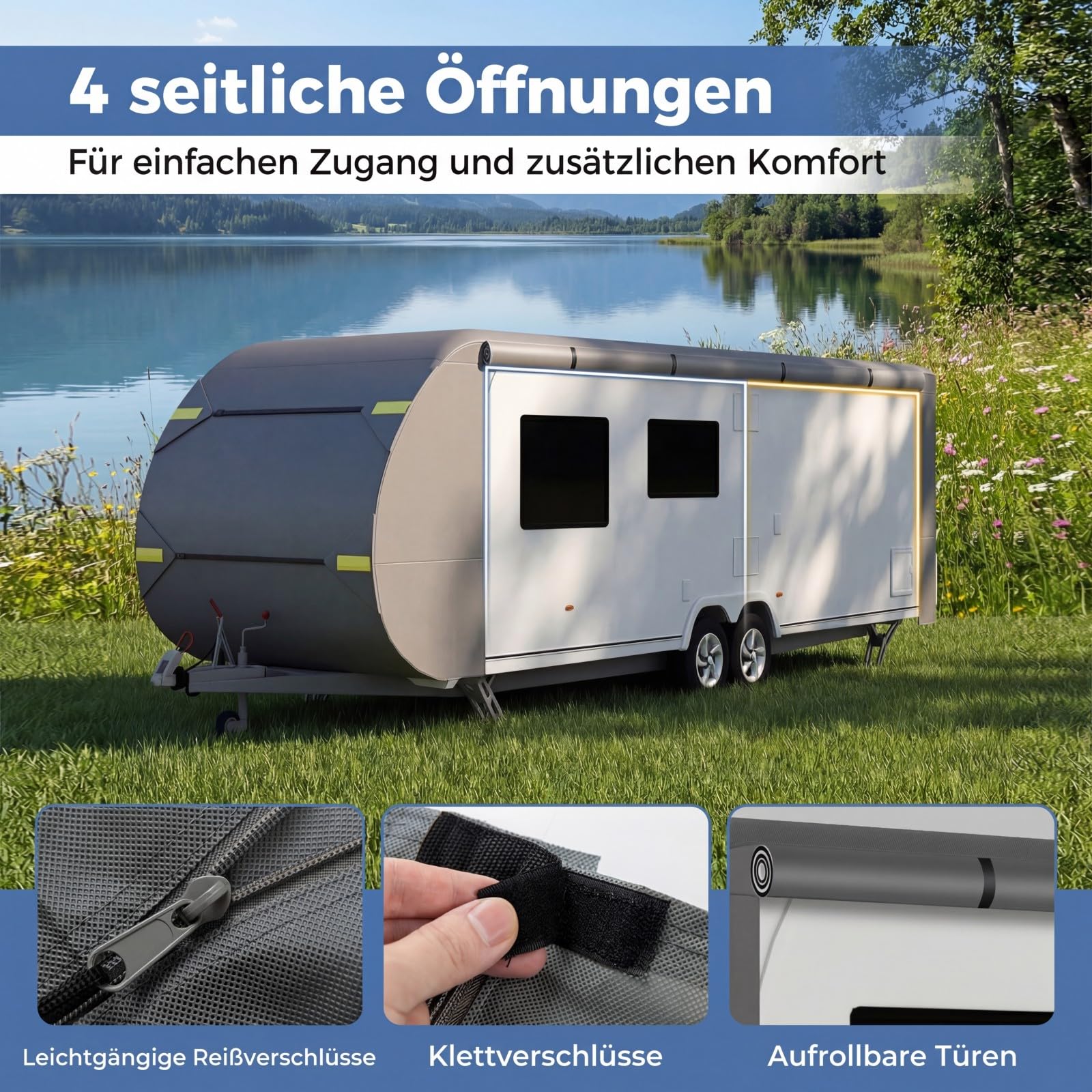 COSTWAY Wohnwagen Abdeckung aus Vliesstoff, 493 x 260 cm Schutzhülle für Wohnwagen & Wohnmobil, Wohnmobil Abdeckplane, atmungsaktiv wasserabweisend wetterfest, Wohnwagenplane für Camping Reisen