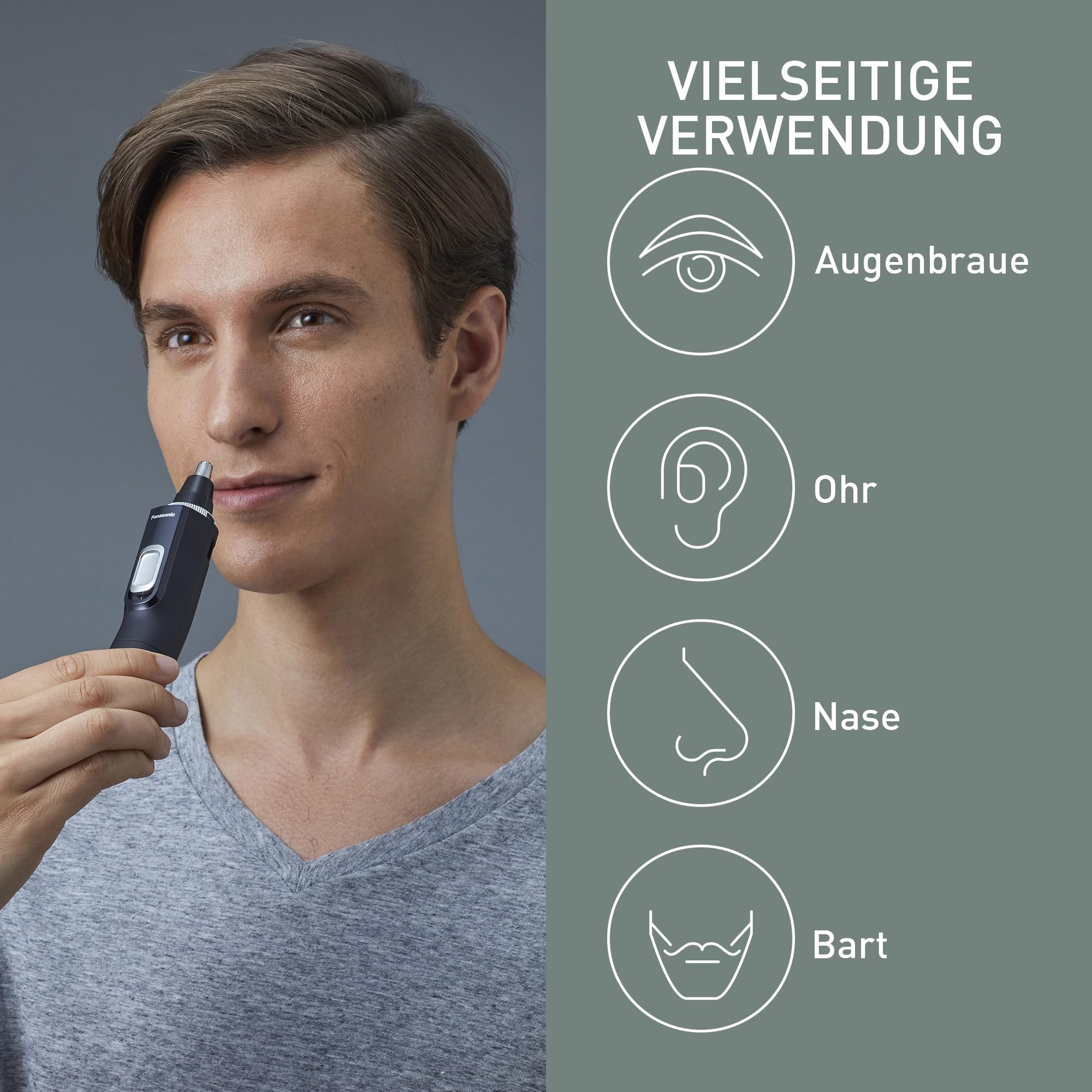 Panasonic ER-GN300-K503 Nasenhaarschneider für Männer, Premium-Elektrorasierer, Nasen-, Ohren- und Augenbrauen-Trimmer, wasserdicht, batteriebetrieben, Schwarz