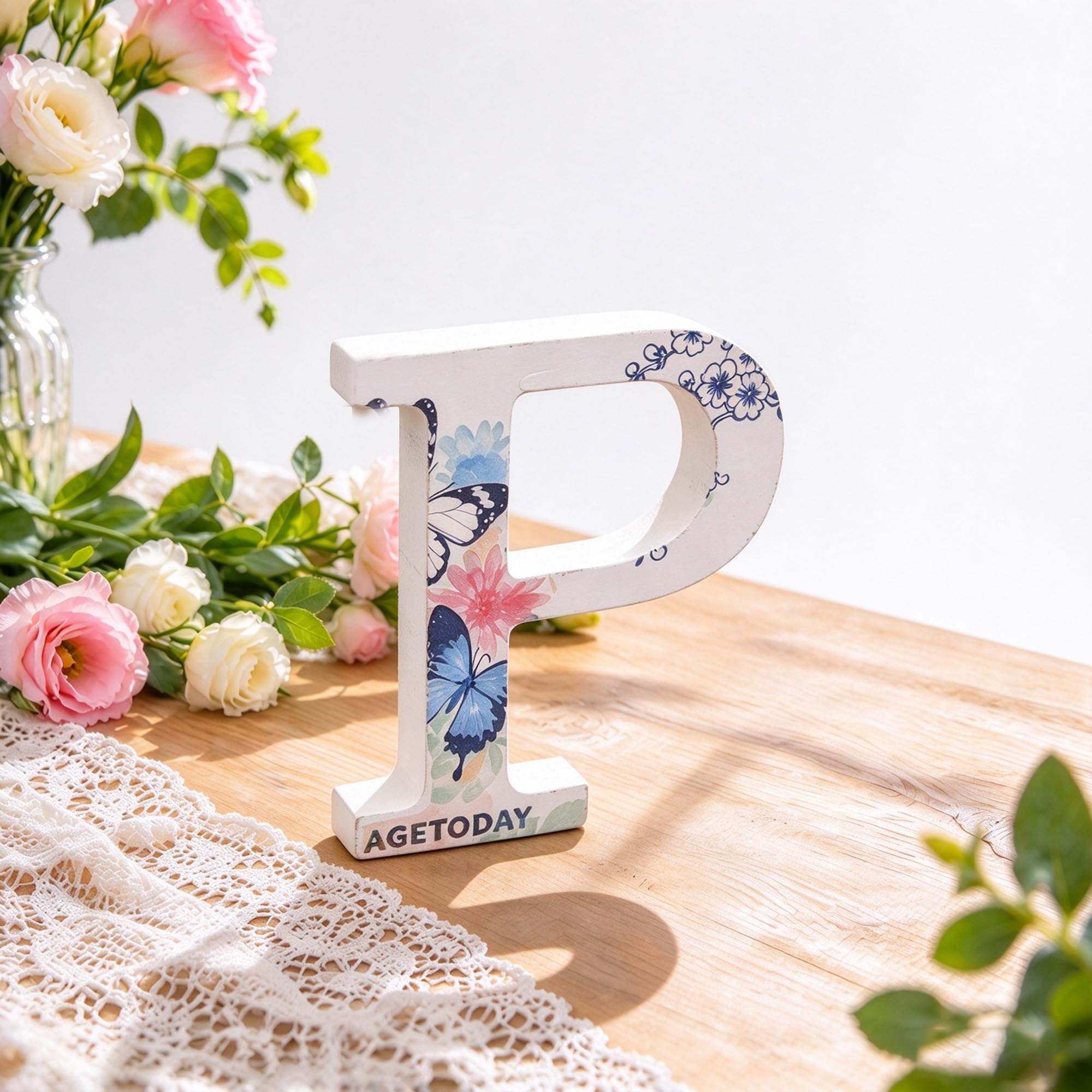 Freeas Weiße Holzbuchstaben 10 cm für Wanddekoration & Basteln (P)