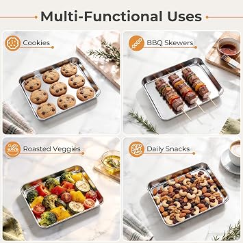 TeamFar 3 PCS Toaster Oven Pan, Stainless Steel Compact Toaster Oven Tray