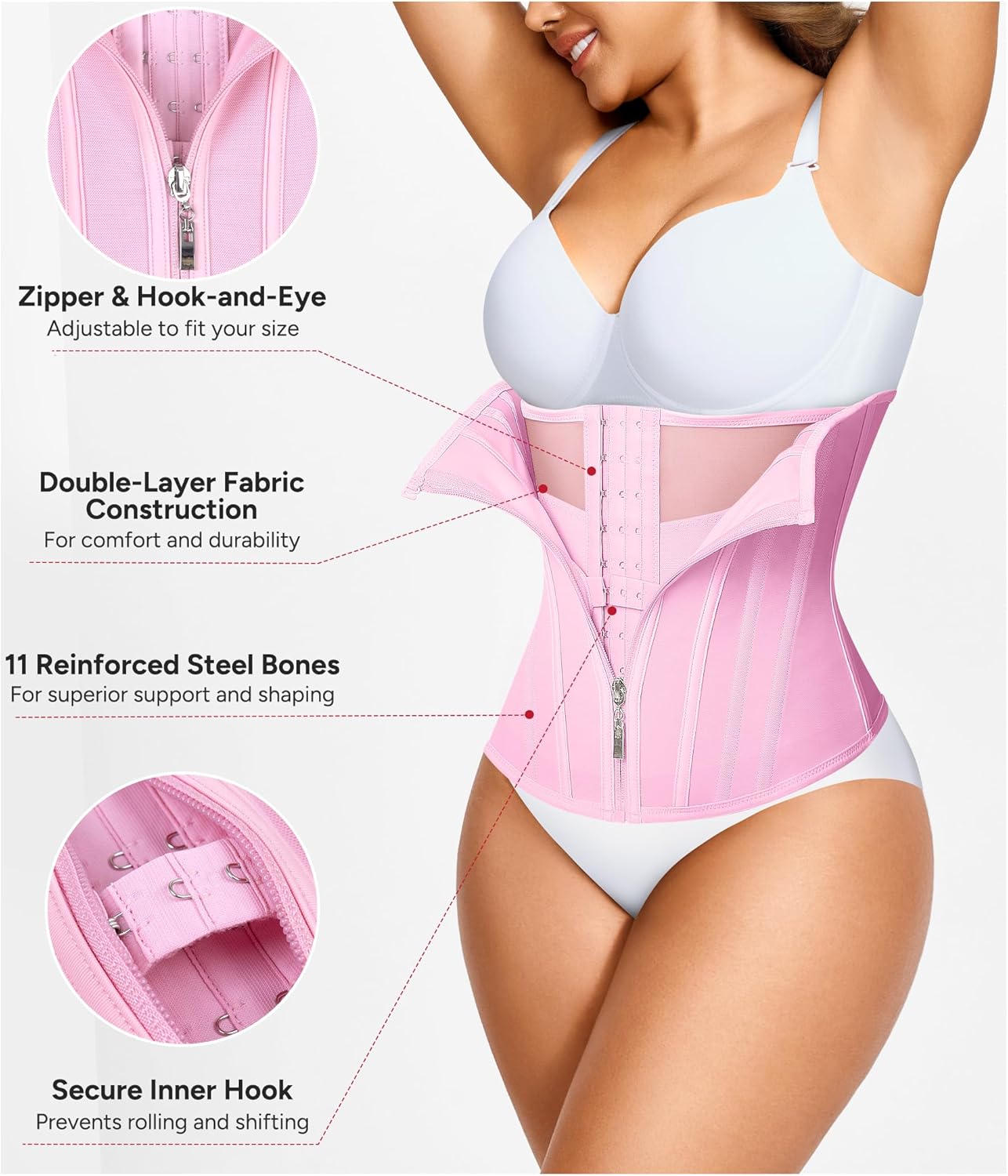 Nebility Waist Trainer for Women Zipper Corset Shapewear Tummy Control Mesh Waist Cincher Faja Body Shaper - Image 3
