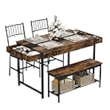 GarveeHome Dining Table Set for 4, Small Kitchen Table and 2 Chairs for 4 with Bench, Space Saving Kitchen Table Set with Storage Rack & Drawers, Breakfast Nook Rectangular Farmhouse Table Set, Retror