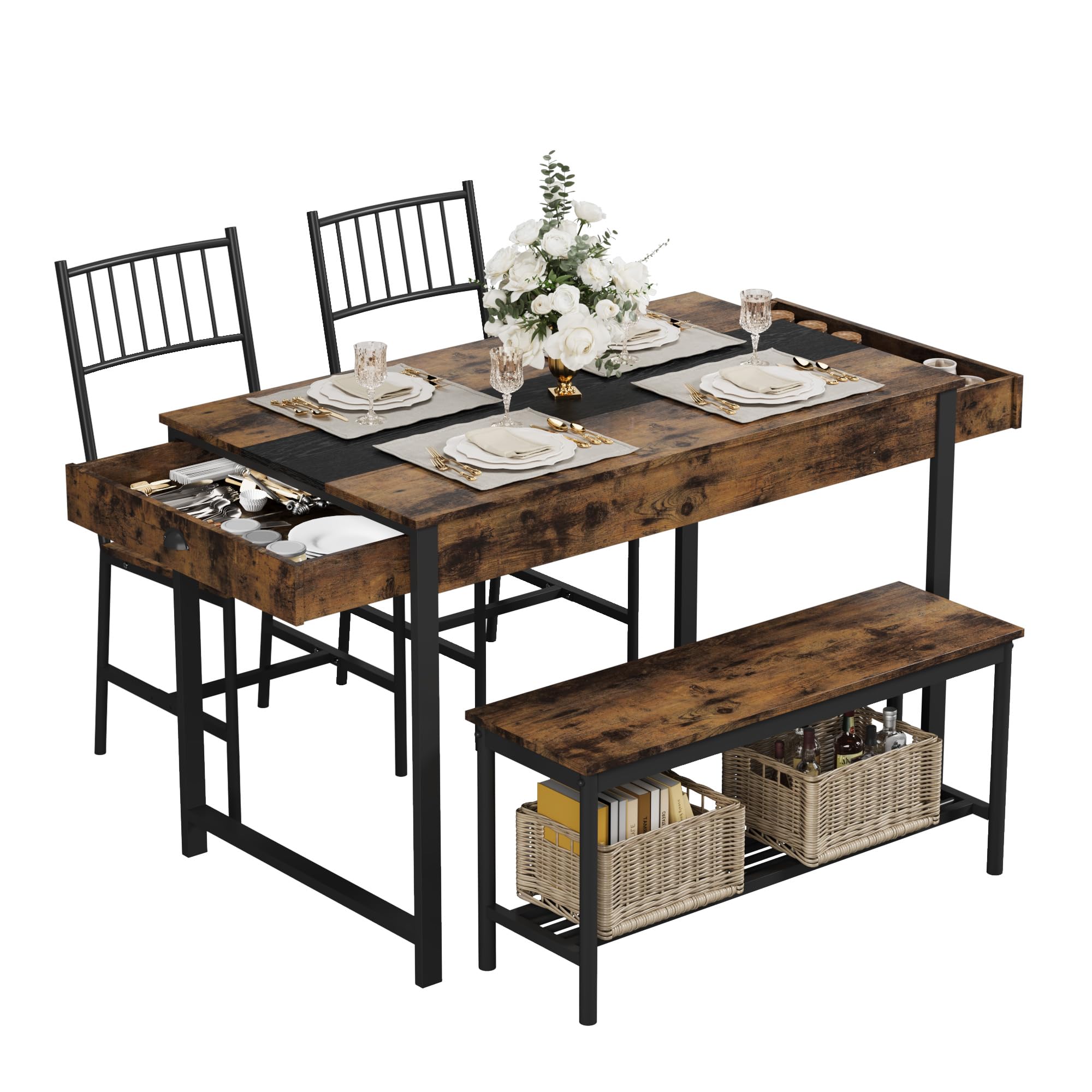 Photo 1 of
missing parts
missing parts GarveeHome Dining Table Set for 4, Small Kitchen Table and 2 Chairs for 4 with Bench, Space Saving Kitchen Table Set with Storage Rack & Drawers, Breakfast Nook Rectangular Farmhouse Table Set, Retror