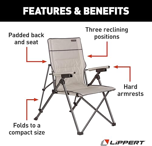 Miniatura 3 de Lippert Sun Soaker - Silla de camping reclinable de tres posiciones con tela de poliéster 600D, respaldoasiento acolchado, estructura de marco de