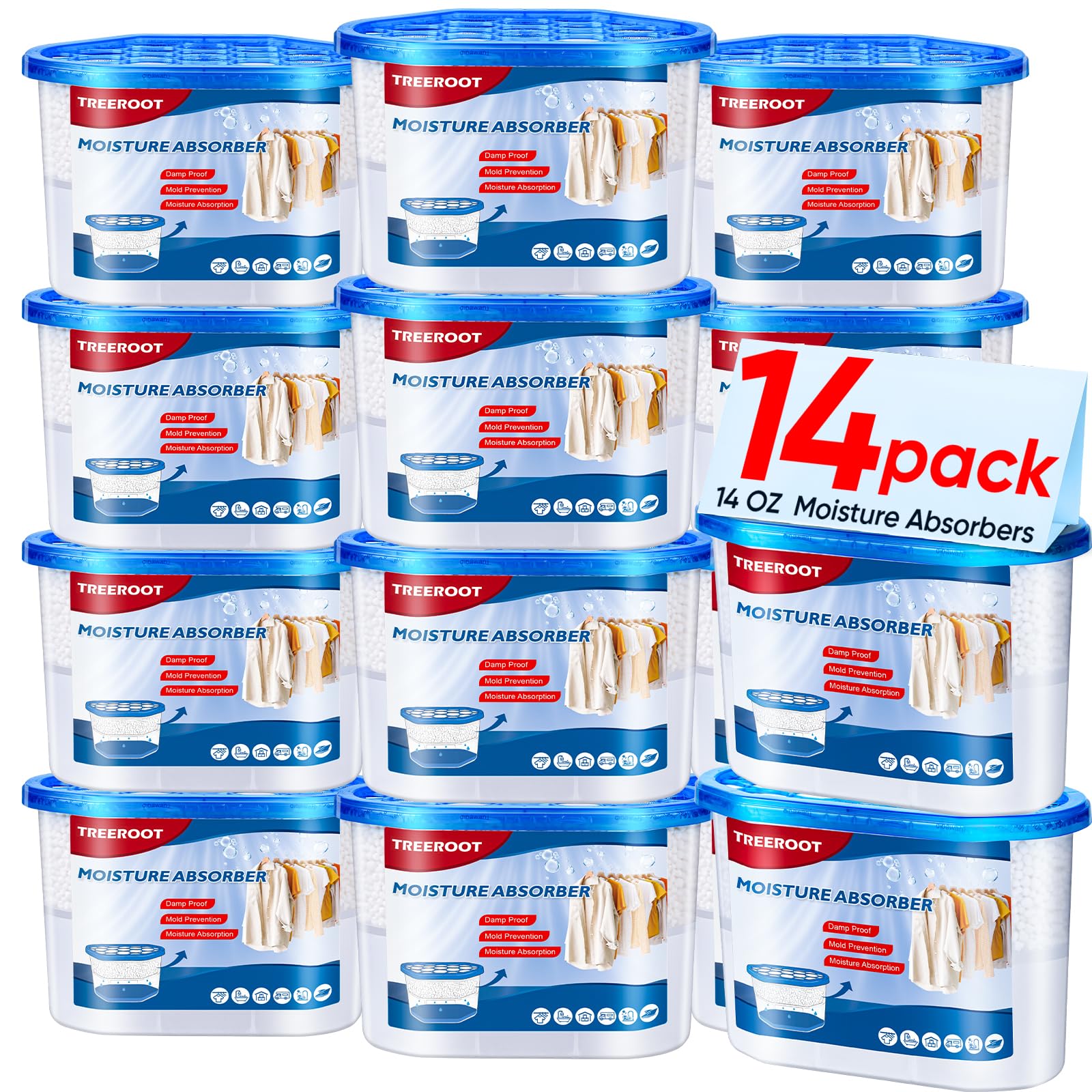 Confezione da 14 assorbitori di umidità, secchio assorbitore di umidità da 400 ml, per armadio, secchio deumidificatore per armadi, cucine e bagni, assorbe l'umidità senza profumo