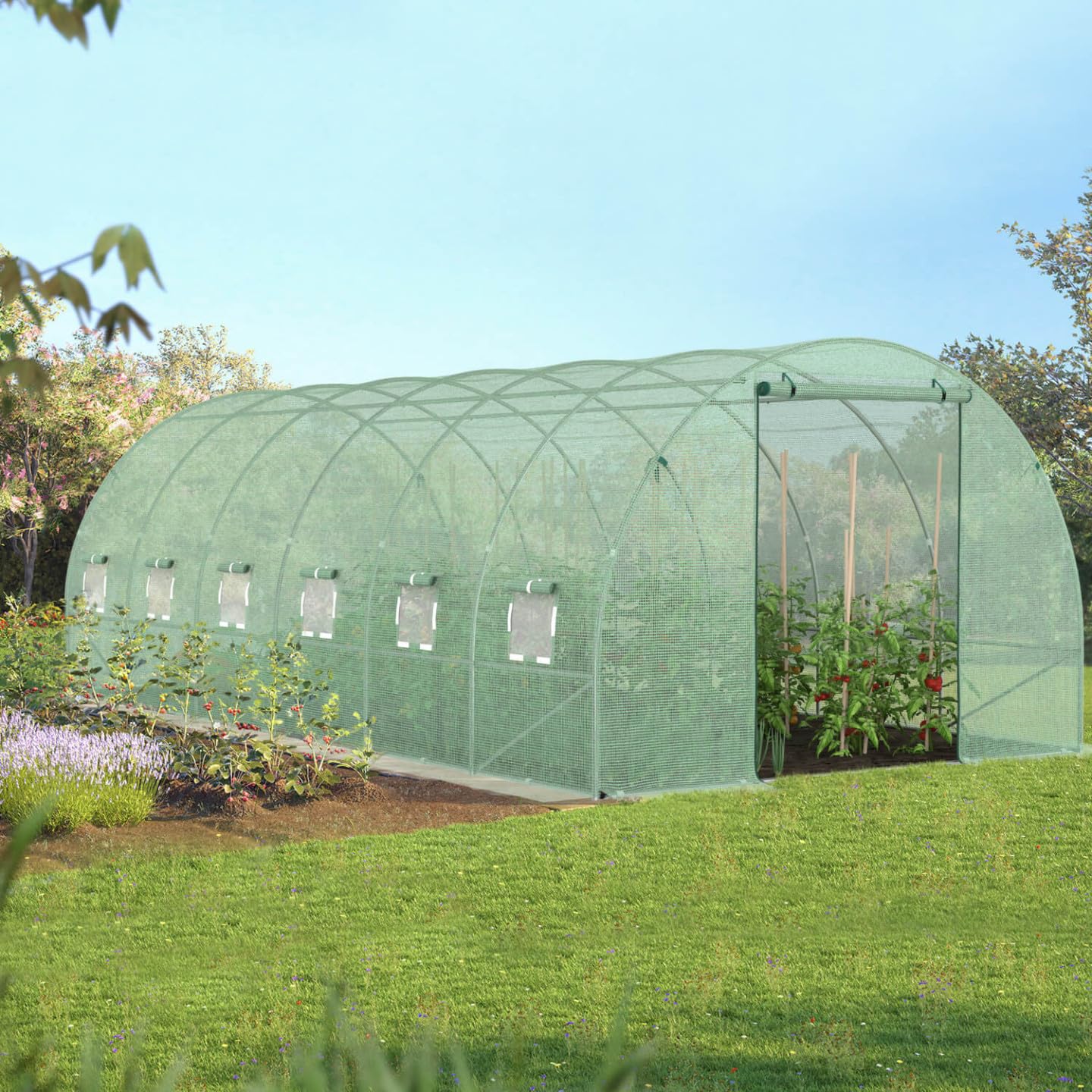 Probache - Invernadero de jardín túnel 18 m² 6 x 3 x 2 m, acero galvanizado + lona UV con puerta y ventanas CRIMÉ verde