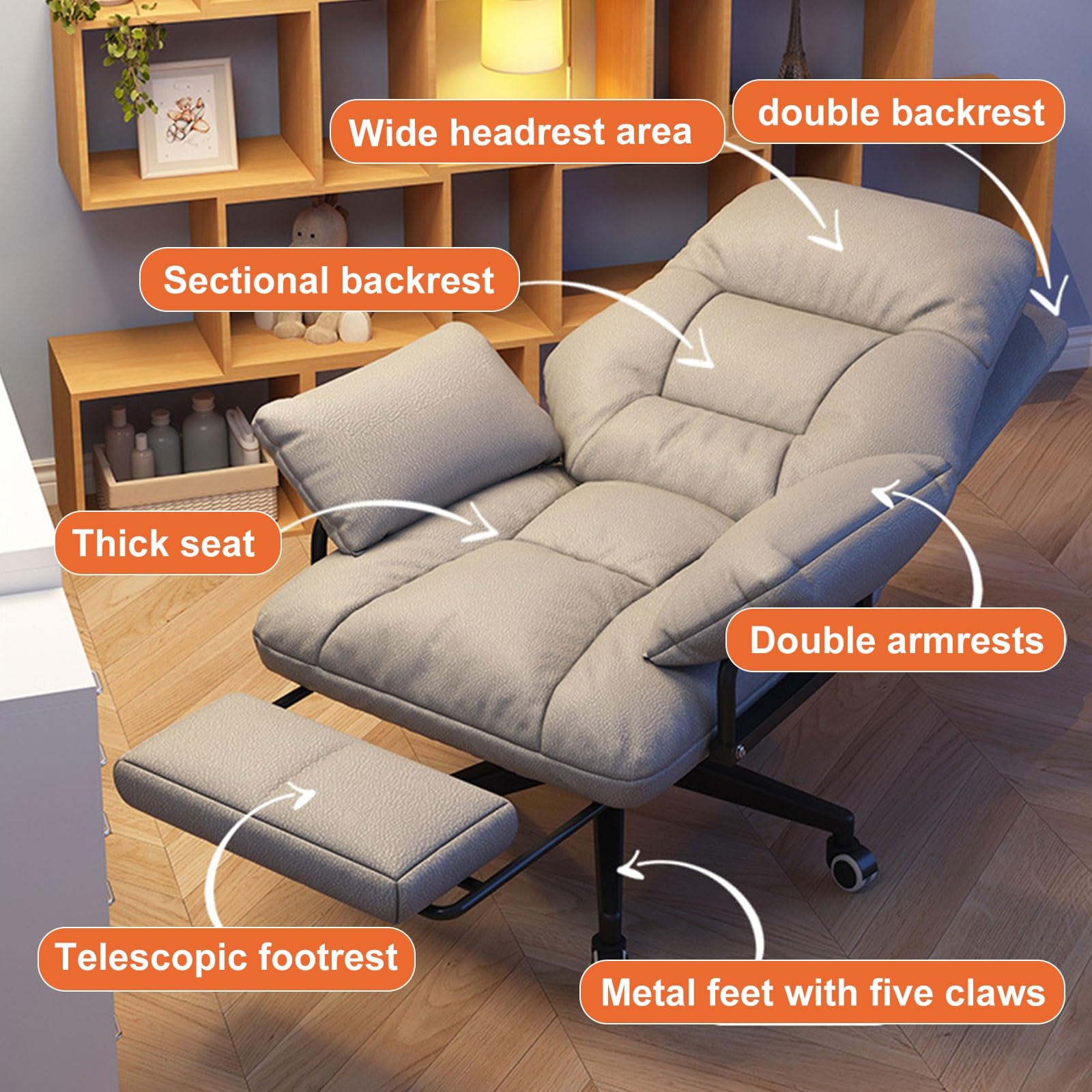 Ergonomiczne krzesło biurkowe z miękkim wyściełanym siedziskiem i kółkami z regulacją wysokości, do domowego biura, ciemnoszare, relaksujące krzesło komputerowe