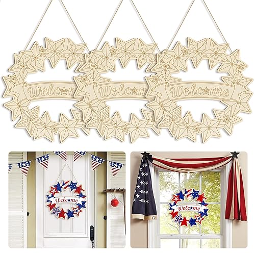 Large 12" Wooden 4th of July Crafts Star Ornaments to