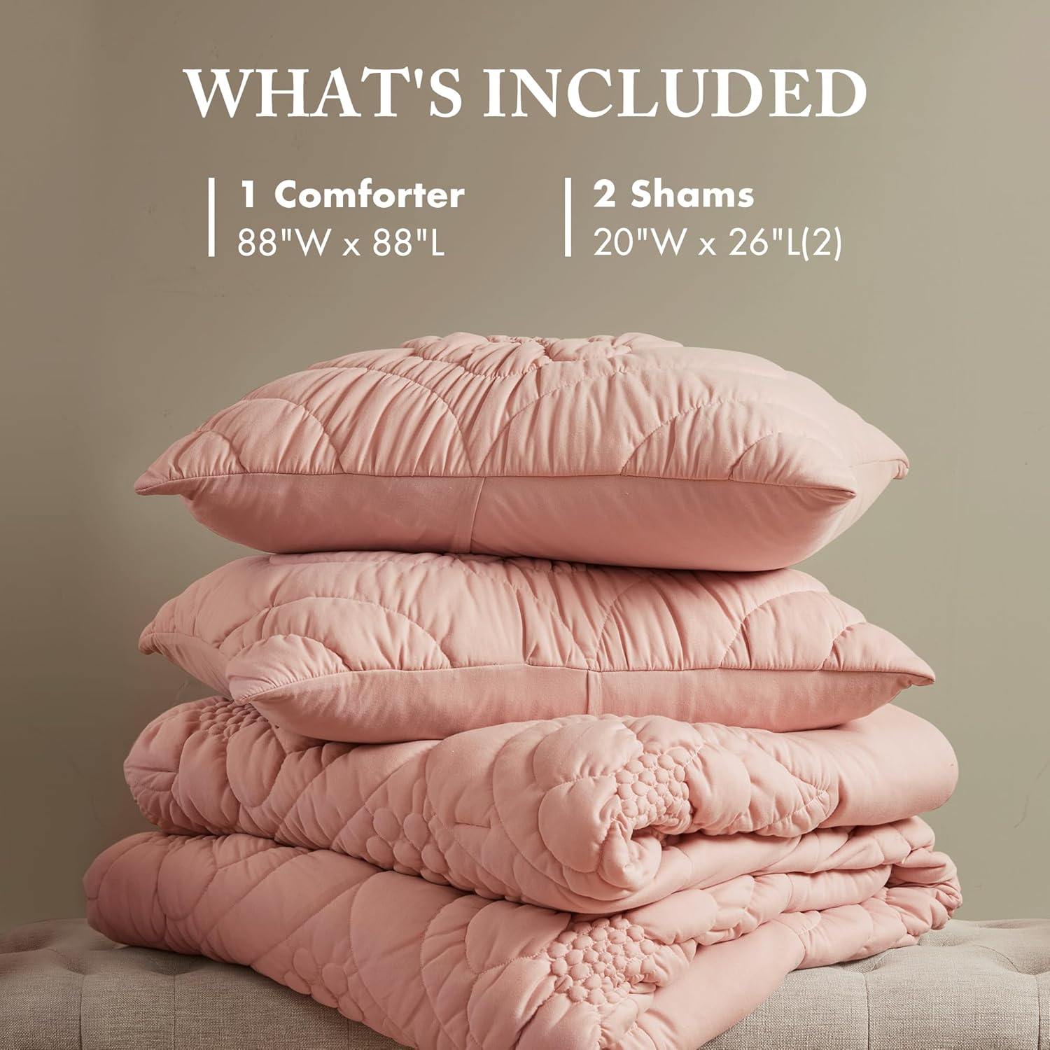 Madison Park Floral Jersey Comforter Set, Puffy Cloud Queen Size Comforters Crinkled Farmhouse Rustic Shabby Chic Bedding Set, Ultra-Soft All Season Down Alternative, Pink 3-Piece