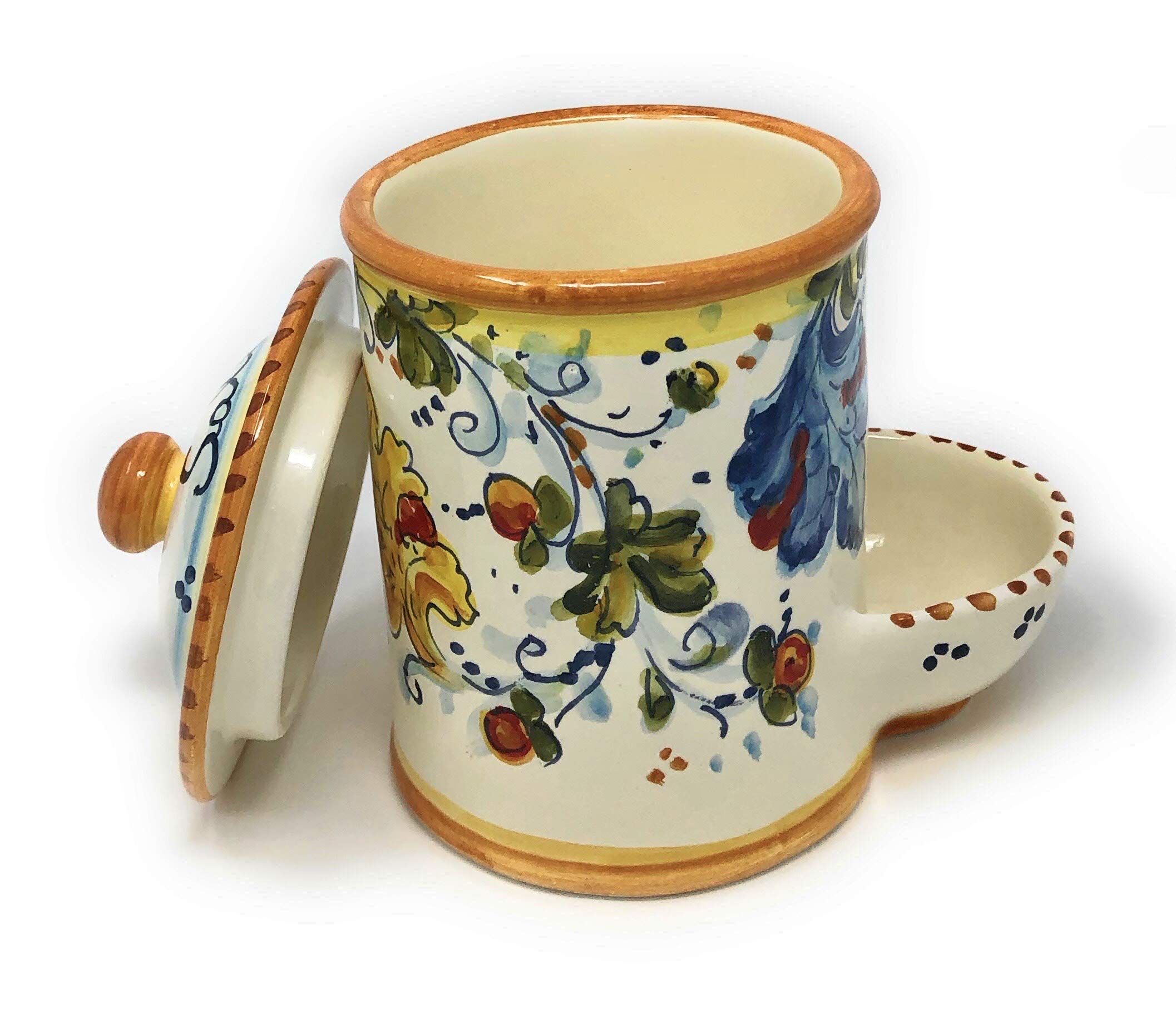 CERAMICHE D'ARTE PARRINI- Italian Ceramic Jar Salt Holder Pattern Rooster Montelupo Hand Painted Made in ITALY Tuscan Art Pottery Florence