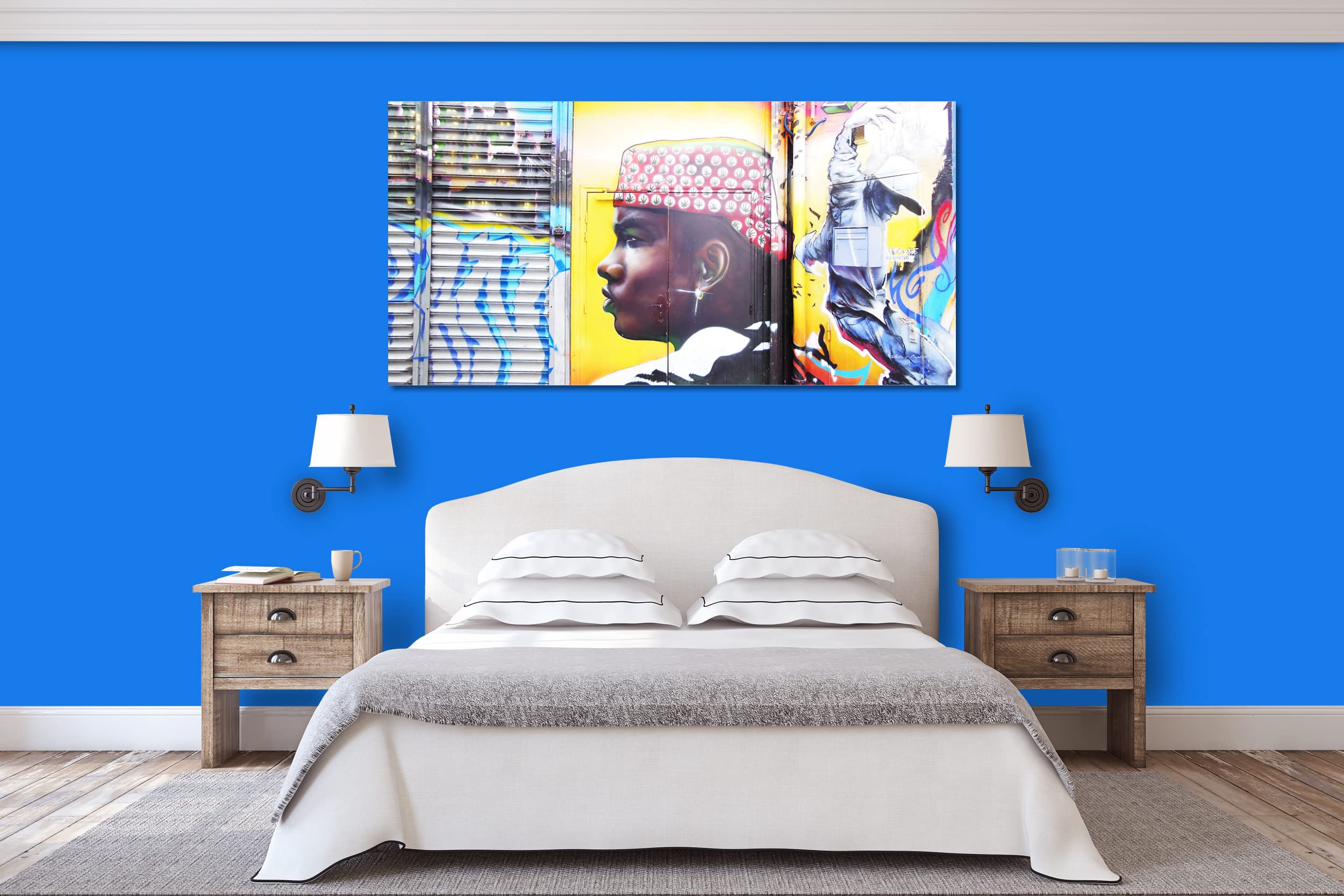 Glücksvilla - Graffiti 1 (Leinwand-Bild 2 cm, 160 x 80 cm) | div. Maße - aus DE - Kunstdruck Deko Wandbild quer - Paris Gemälde sprayen Kunst Mann Airbrush