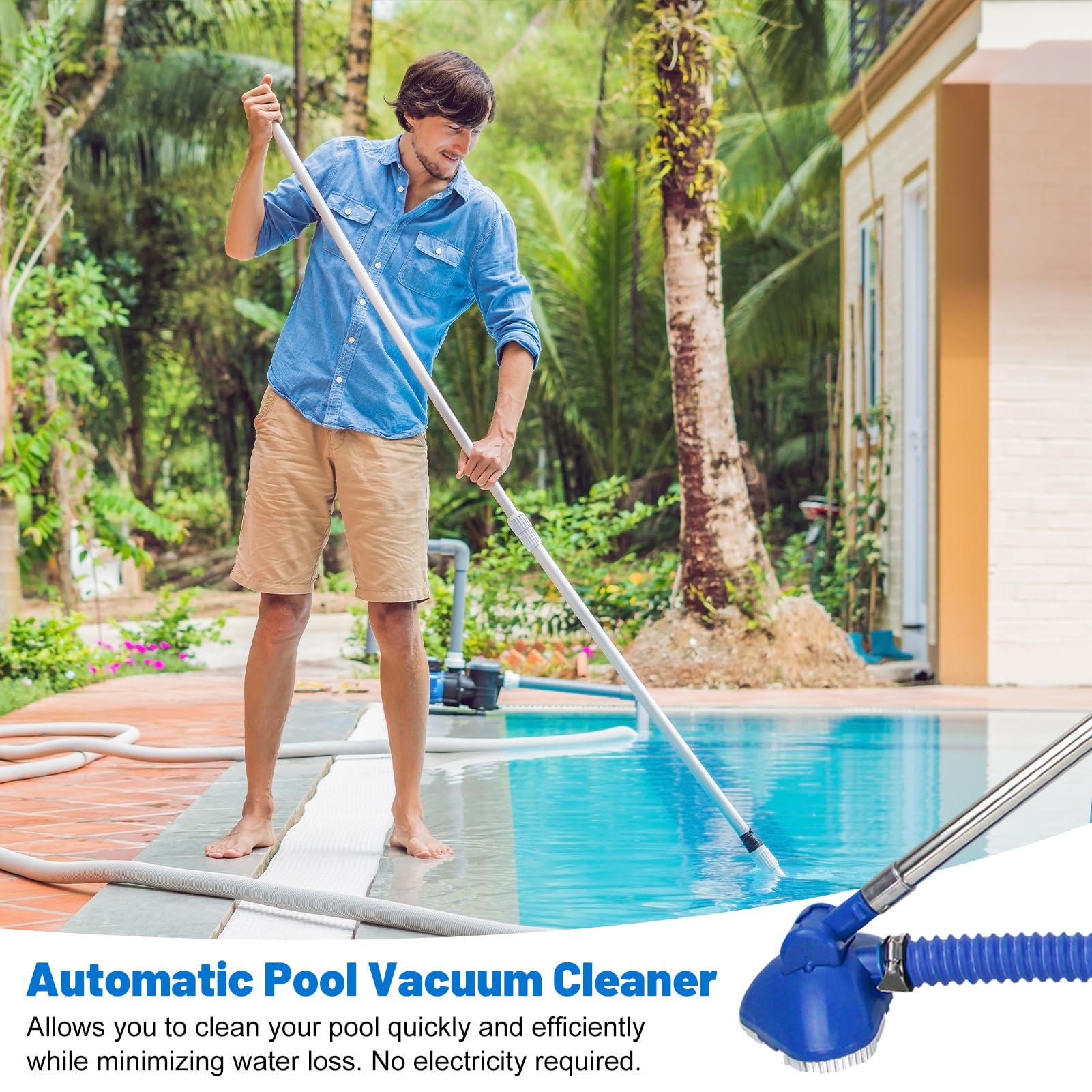 Pool Staubsauger, Pool Zubehör Poolsauger mit Teleskopstange, Pool Sauger mit Schlauch und Pools Einlaufdüse, Poolsauger Bodensauger mit Starker Saugleistung,Poolreiniger für Spas,Whirlpools,Pools (A)