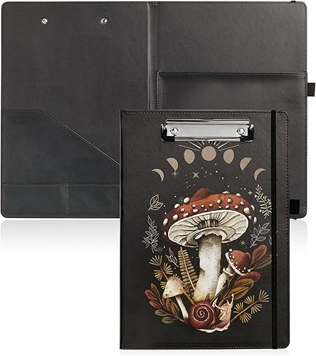 FIODAY Portapapeles de cuero con portapapapeles plegable con almacenamiento de clip organizador de cartera con bolsillo para escuela oficina