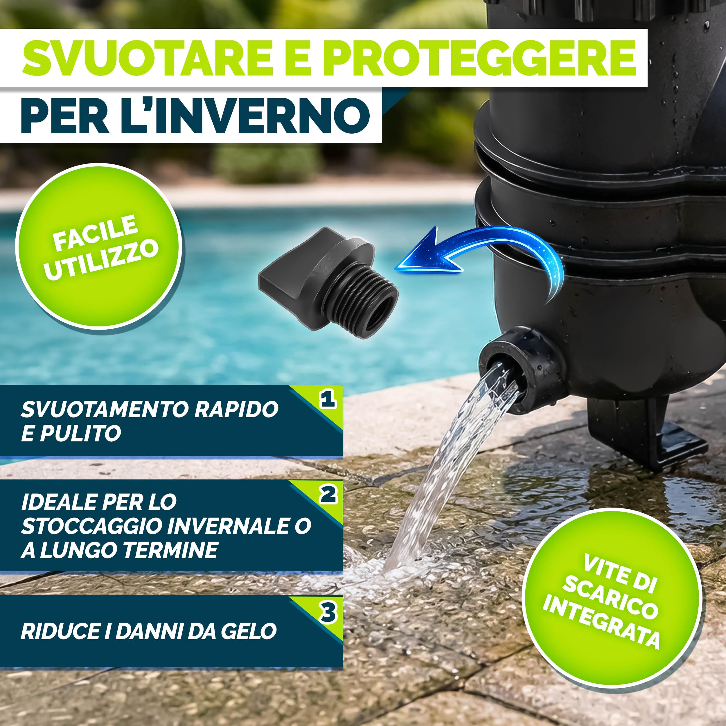 tillvex® Pompa filtro piscina 9 500 L/h & 550 W | Altezza di mandata max. 10 m | Pompa di circolazione per piscine fino a 40 m³ | Autoprimante per piscina fuoriterra & spa con prefiltro