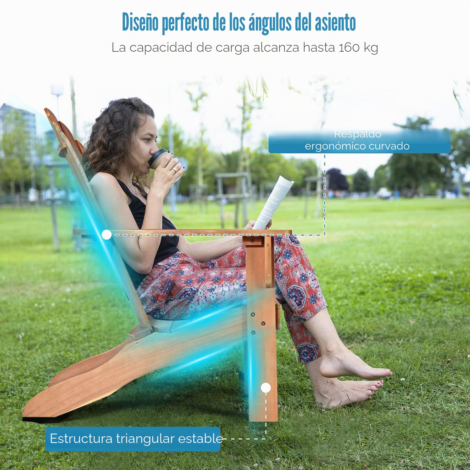 GOPLUS Silla Adirondack de Madera, Sillas de Jardín, con Reposabrazos y Respaldo, Asiento Madera de Reclinable, Certif FSC Balcón, para Terraza Exterior, 88 cm x 69 cm x 103 cm, Marrón