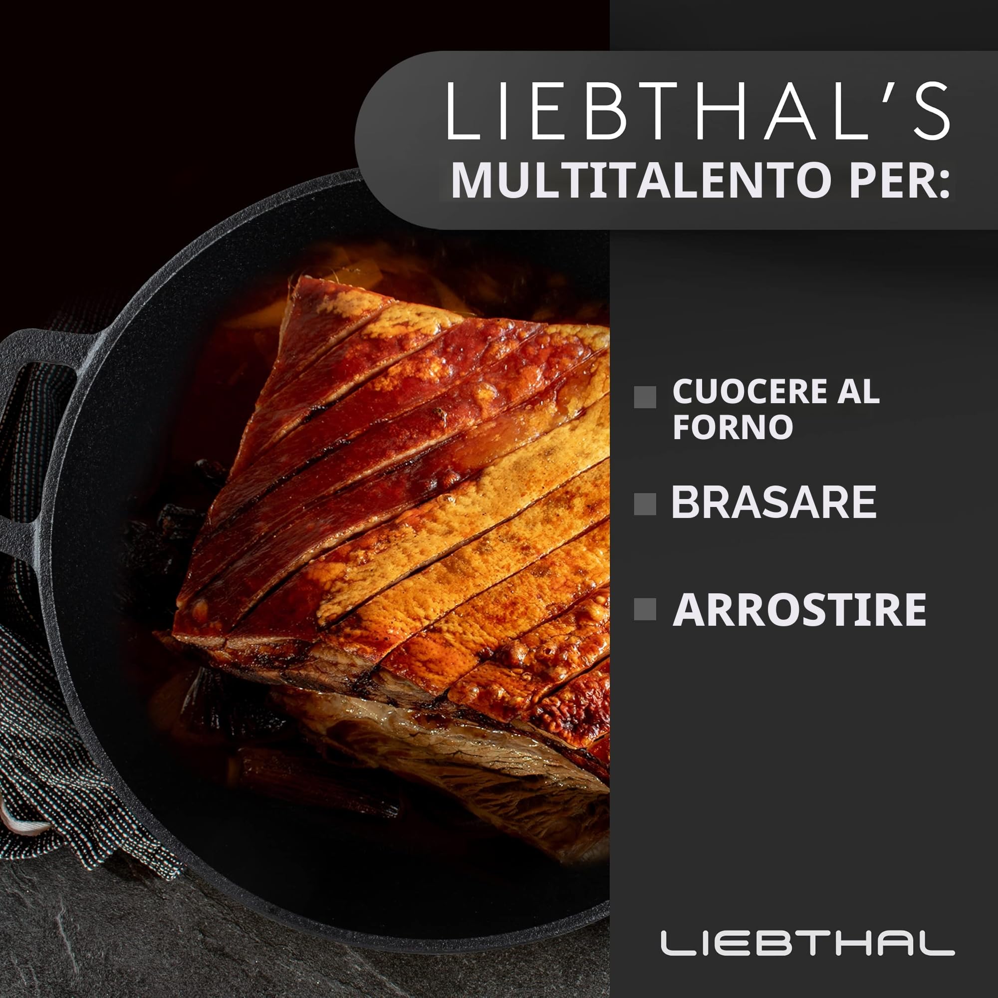 LIEBTHAL Pentola in Ghisa per Cuocere il Pane - Robusta Con Inserto in Silicone Antiaderente Su Misura - Stampo Con Coperchio 4,6 L - per Arrosto