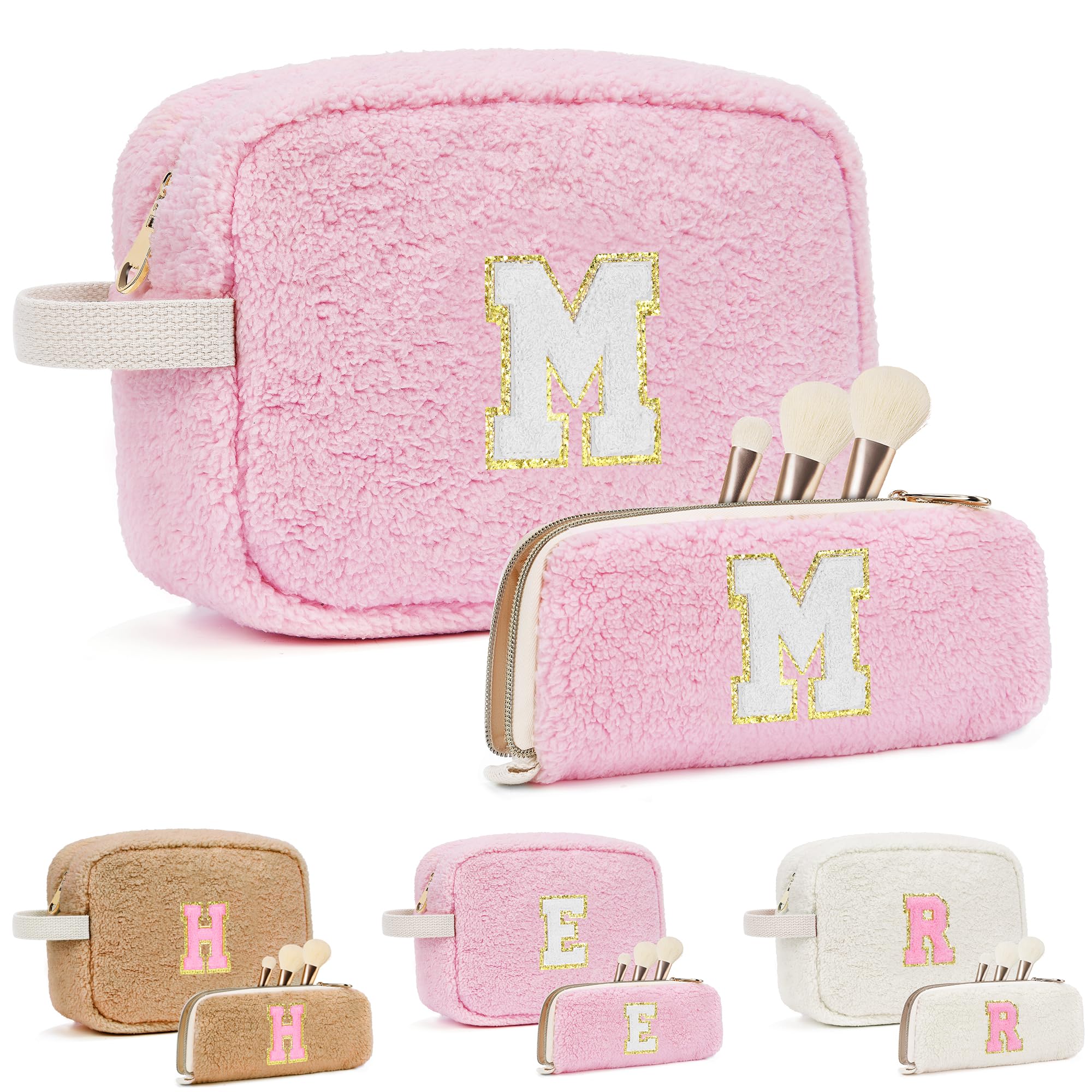 ibeacos 2PCS Makeup Bag with Initials, Valentines Day Gifts for Teen Girls Trendy Stuff, Personalized Cosmetic Travel Bag Pouch for Granddaughter,