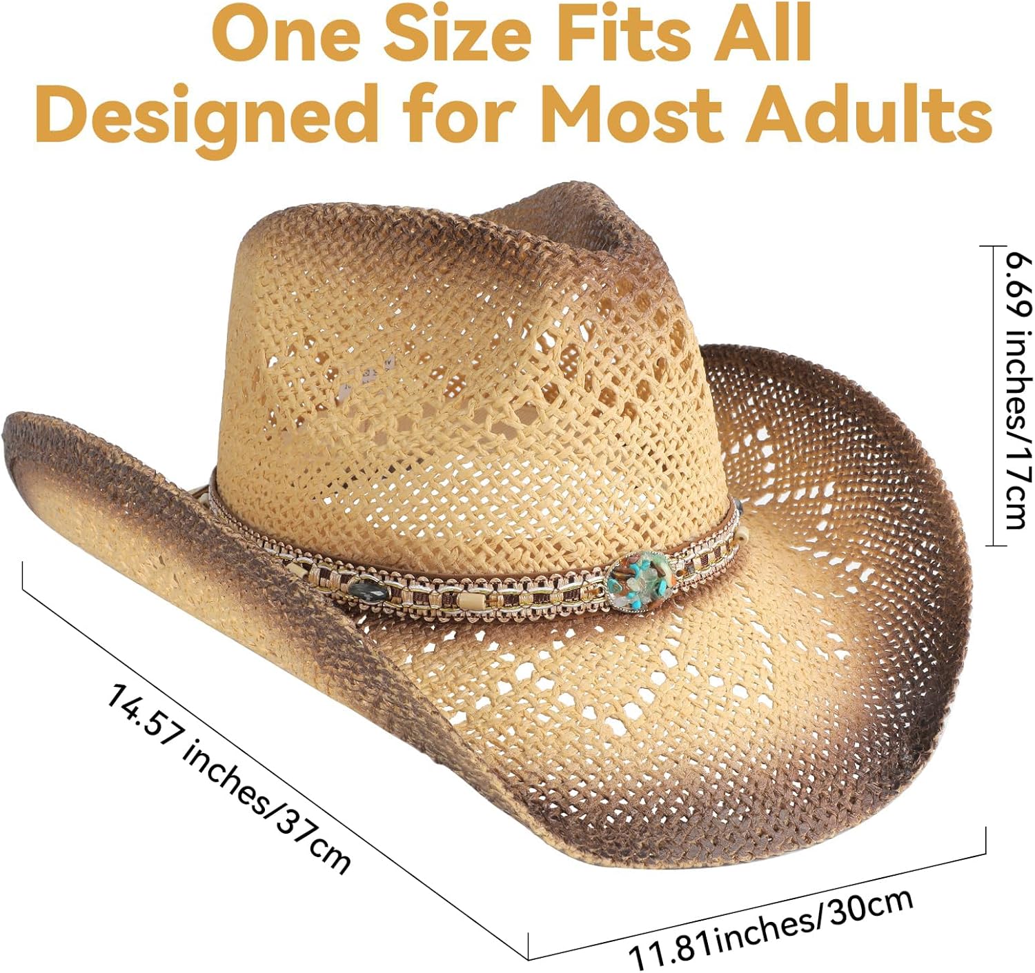 Cowboy Hat,Cowgirl Hat,Cowboy Hats for Women/Mens/Straw Wide with Shapeable Brim Western Cowboy Hat for Womens - Image 2