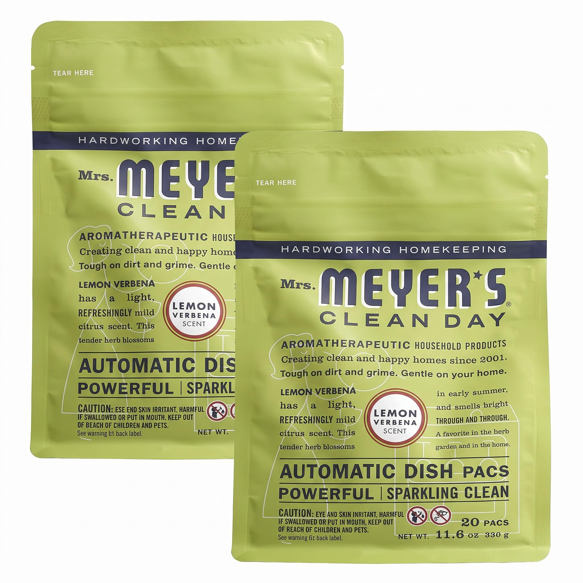 MRS. MEYER'S CLEAN DAY Automatic Dishwasher Pods, Lemon Verbena (Pack of 2)