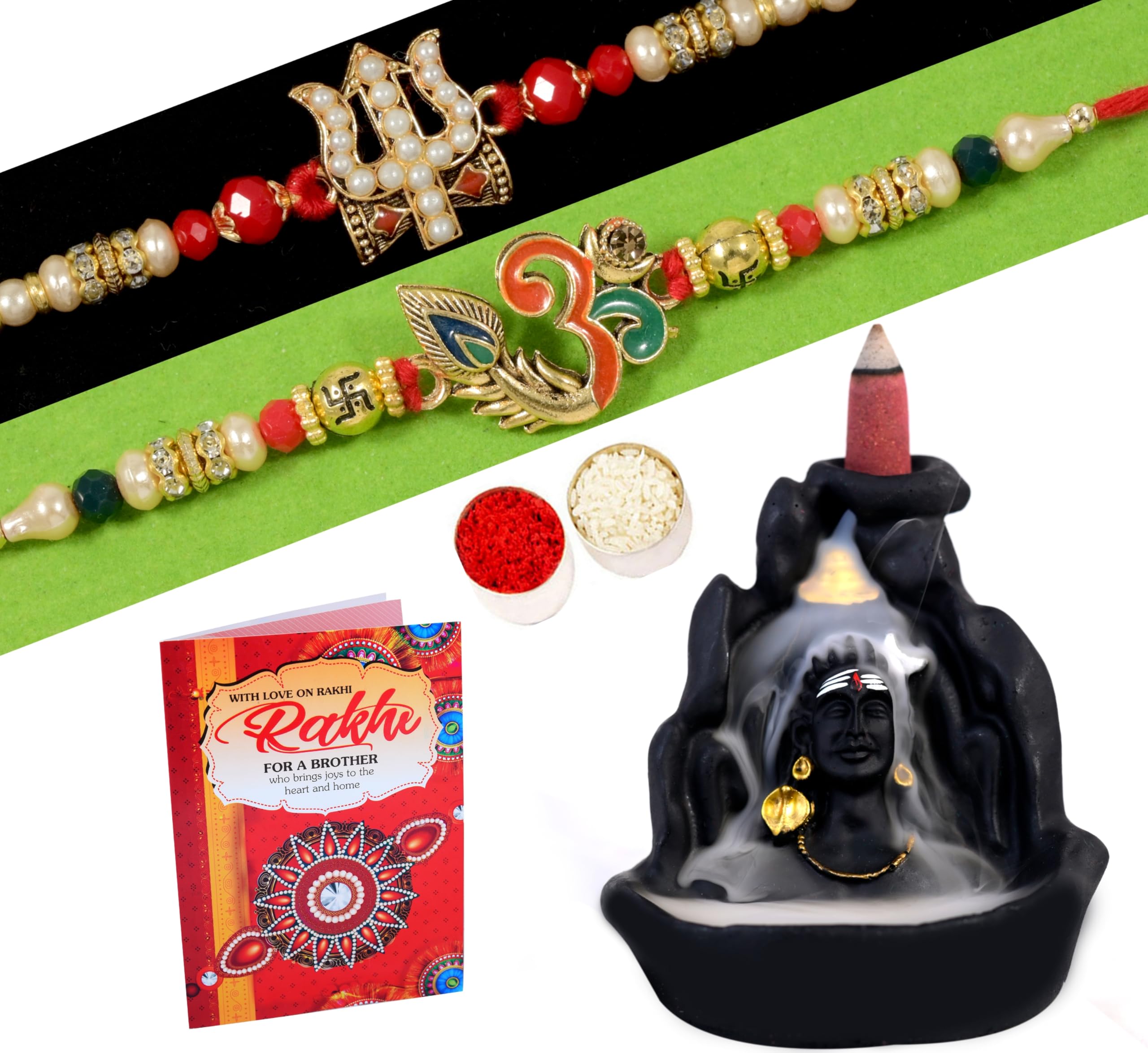 Rakhi for brother/rakhi for brother with gift/rakhi for brother combo-set of 2 kundan rakhi+Shiva idol with incense sticks+roli chawal combo+rakhi greeting card (B0D9DRFRJZ) Amazon Price History, Amazon Price Tracker