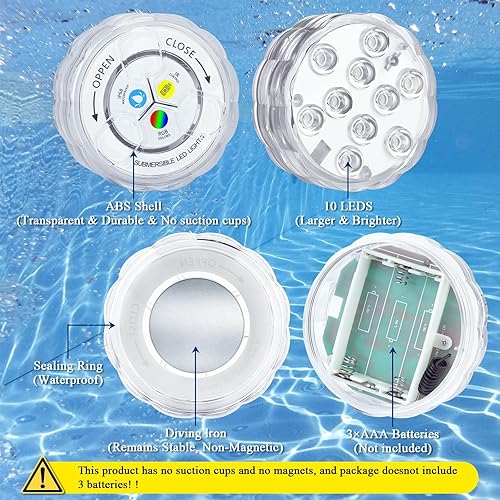 Miniatura 9 de Creatrek Luces LED sumergibles con control remoto, 16 luces de piscina que cambian de color, luces de piscina inalámbricas para piscinas sobre el