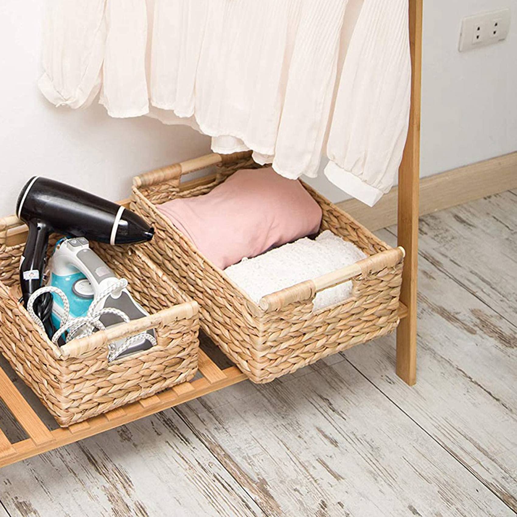 2 cestas grandes de mimbre para organizar el baño, jacintos para almacenamiento, cesta de mimbre con