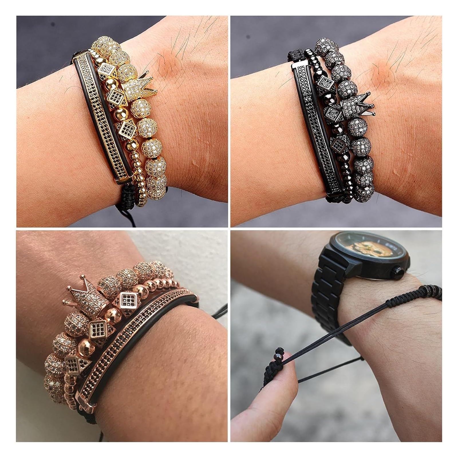 JCAKES Bracciali con perline Bracciali Gioielli Ragazze Intreccio Braccialetto di perline fatto a mano Zirconia Pavimentato Bend Bar Charm Corda Gioielli Regalo for uomo Donna Delicato