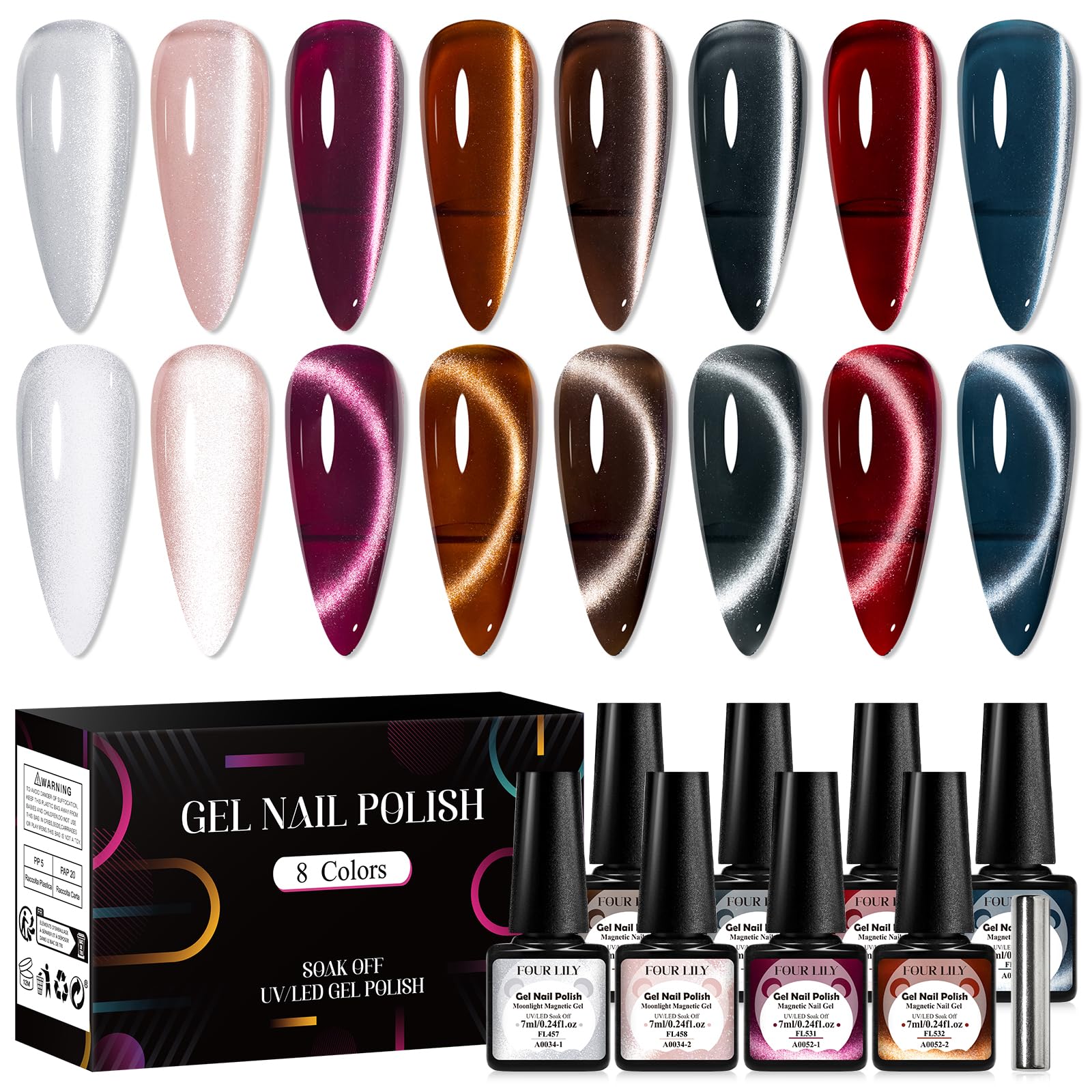 Amazon.com: Four Lily Cat Eye Gel Nail Polish Set, 8 Colors Fall