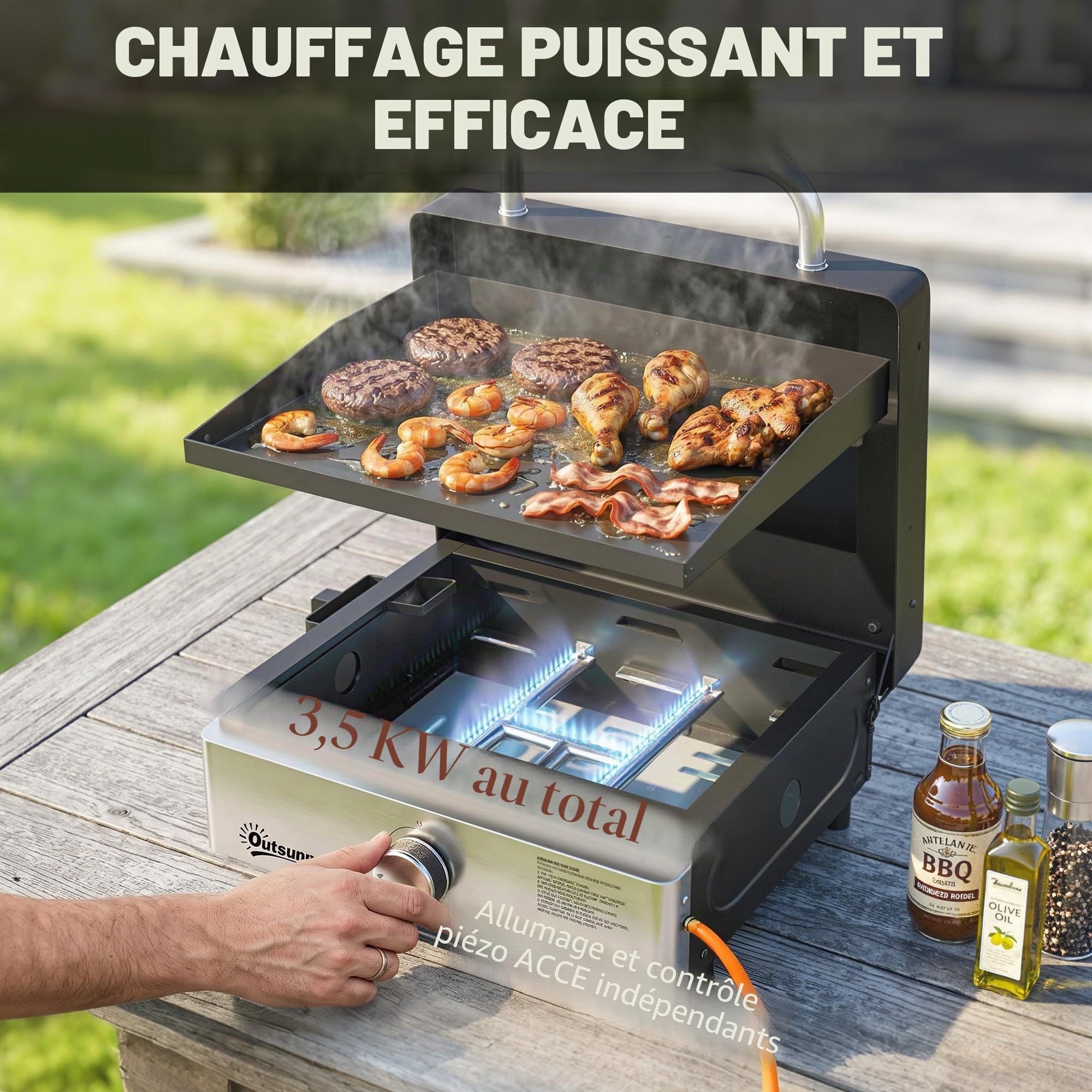 Outsunny Plancha à gaz portable de 3,5 kW - Barbecue à gaz de table avec réservoir de graisse - Pour camping, pique-nique, terrasse - Noir