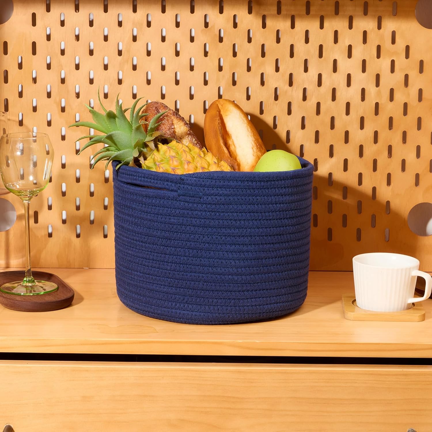 Small Basket for Organizing | Cube Shelf Closet Storage Baskets | 9.7×9.7×7.1” | Woven Rope Gift Basket | Nursery | Round 3 Packs Navy Blue - Image 5