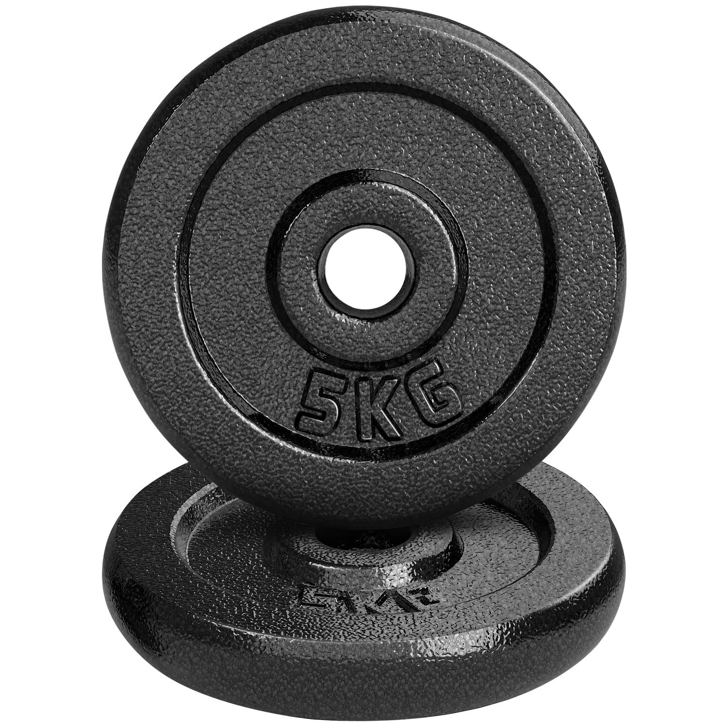 Amonax Cast Iron Weight Plates Set, 2.5kg, 5kg, 10kg Dumbbell Plates for 1" Weight Bars, Metal Barbell Plates for Weight Lifting Hip Thrust, Steel Weight Plates for Home Gym (Round | 5KG x 2)