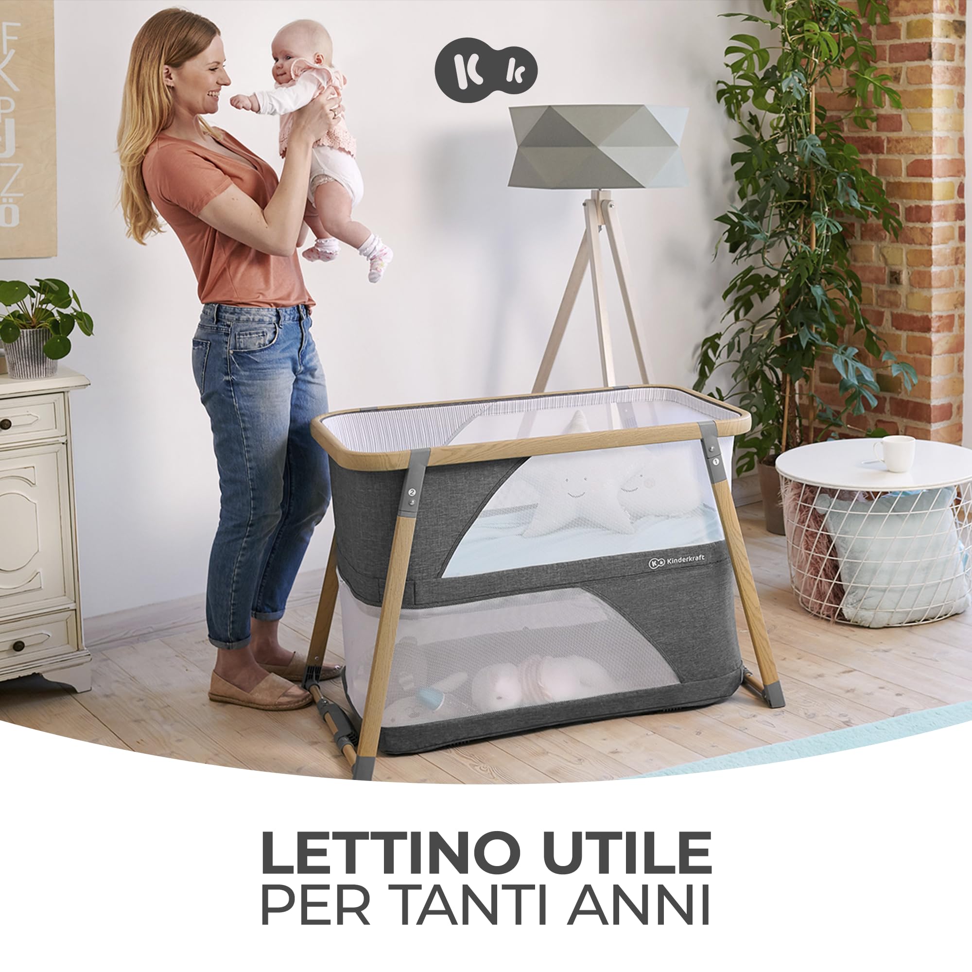 Kinderkraft Lettino Da Campeggio Sofi, Culla 4 In 1, Materasso Morbido, Per Bambini Da 0-15 Kg, Grigio, 107 X 63 X 71 Cm