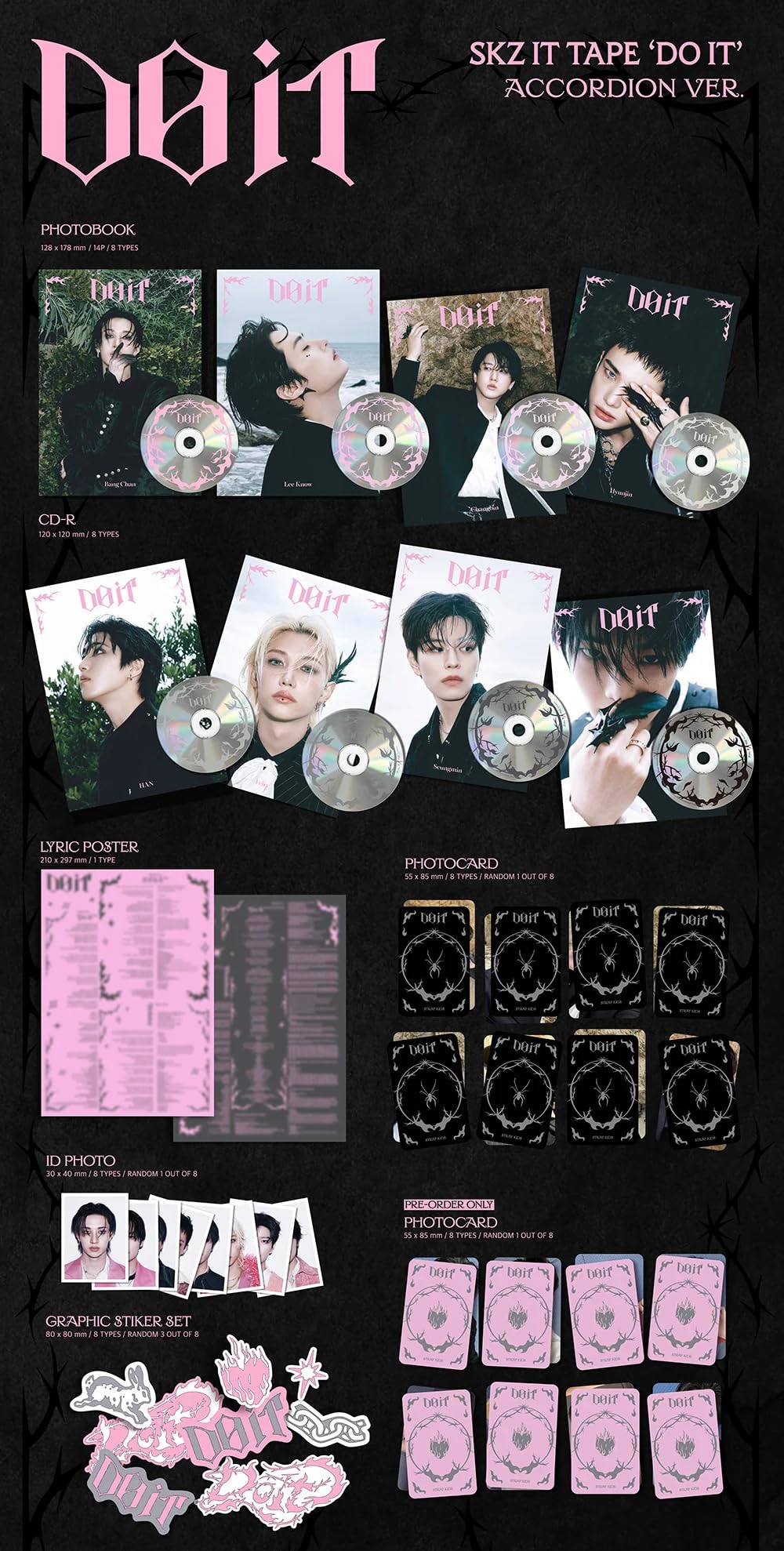 Stray Kids Do It Tape, accordéon [Han Ver.] Livre photo + CD + carte photo + photo d'identité + autocollant graphique