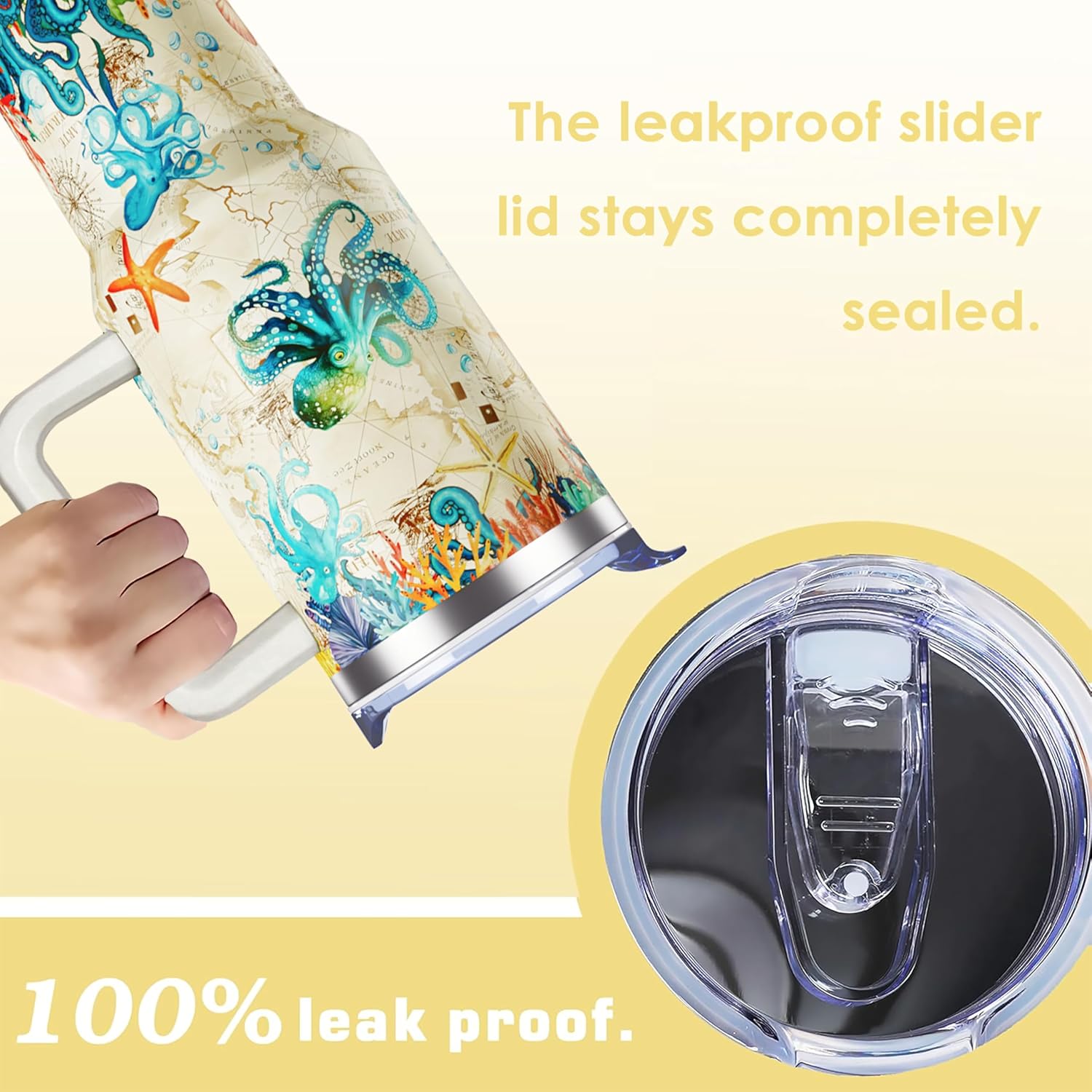 40 Oz Octopus Theme Tumbler With Handle Lid Straw Double Insulated Travel Coffee Ocean Mug Womens Octopus Cup Gifts - Image 4