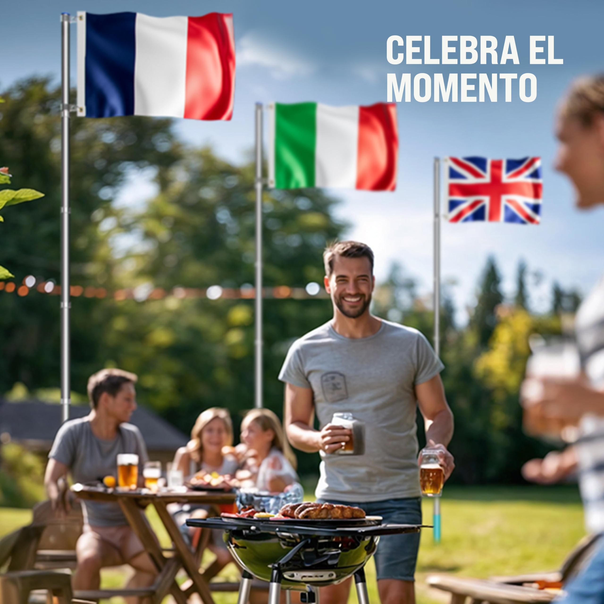 MONZANA® Asta Bandera Aluminio 6,30m Telescopica incl. Anclaje Suelo 60cm Bandera Alemania Alemana