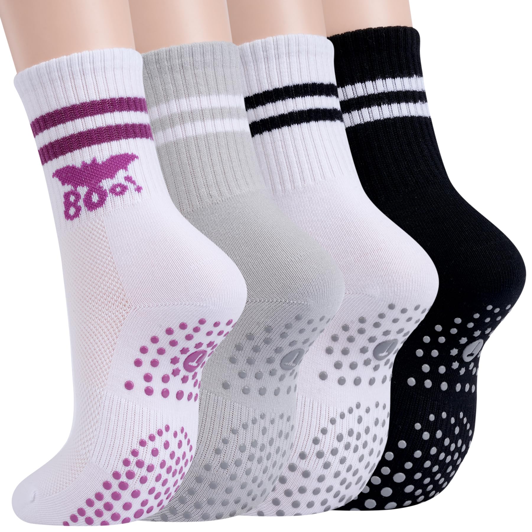 Pilates Socks with Grips for Women Yoga Non Slip Grippy Crew Socks for Barre Slipper Hospital Gifts 4