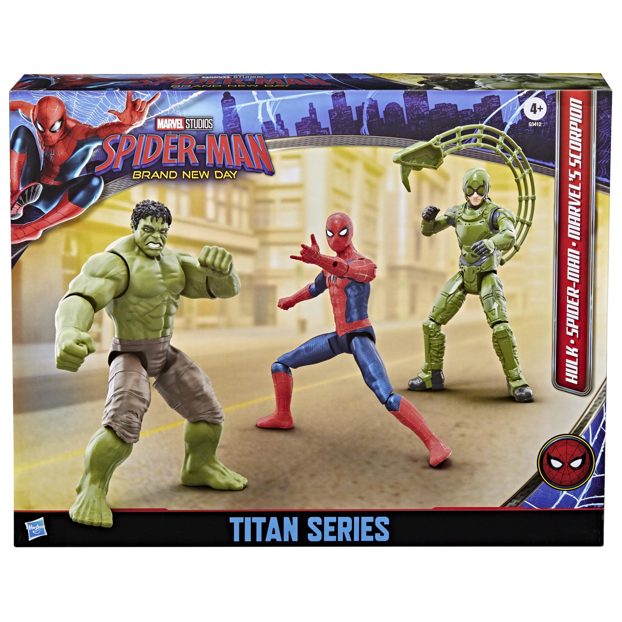 Hasbro Marvel Spider-Man: Brand New Day, Titan Series, Spider-Man, Hulk, Marvel's Scorpion, Confezione da 3 Action Figure