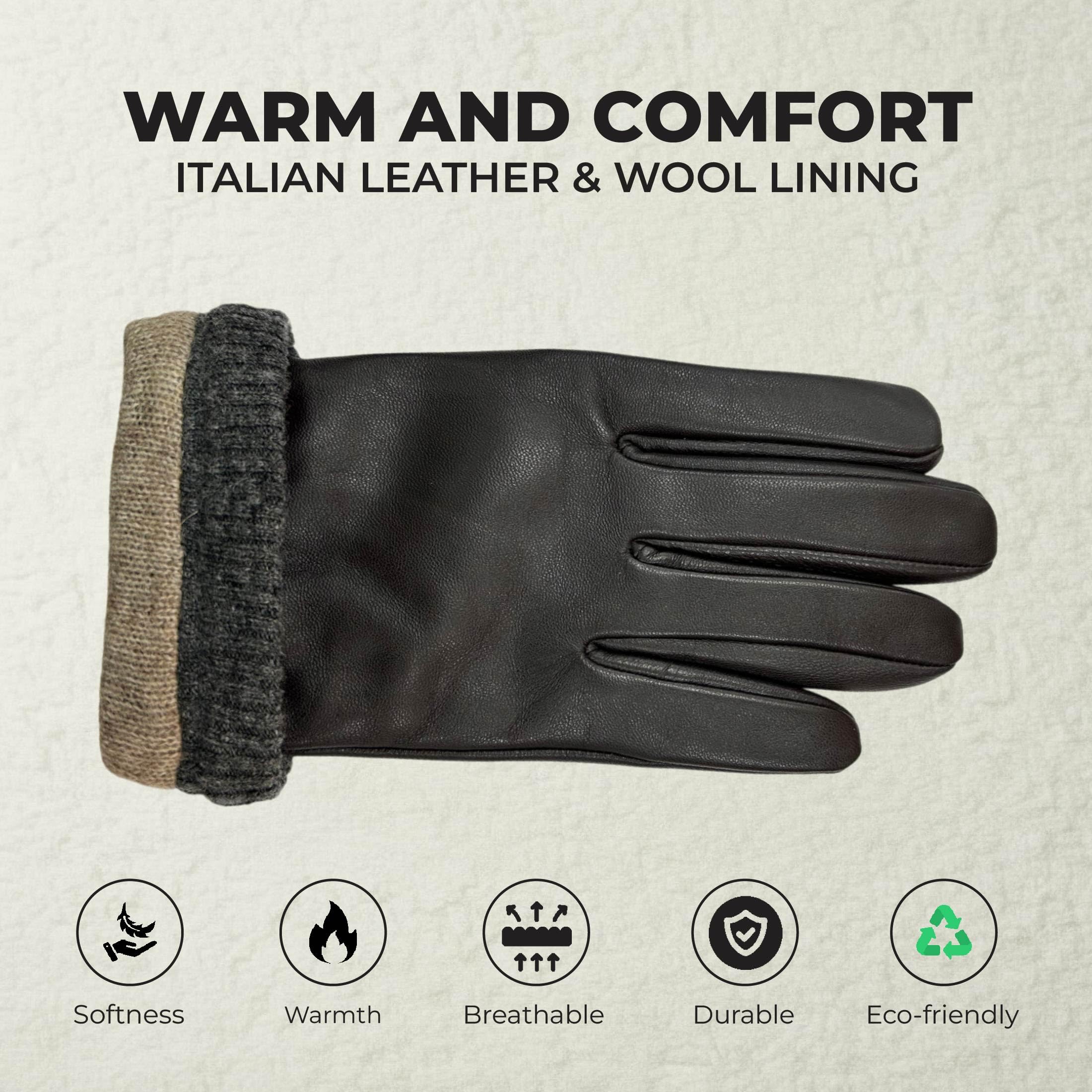 Infinity Leather Guantes de Conducción de Cuero Italiano Hombre: Cuero Suave de Primera Calidad, Forro de Lana Cálido, Compatibles con Pantallas Táctiles