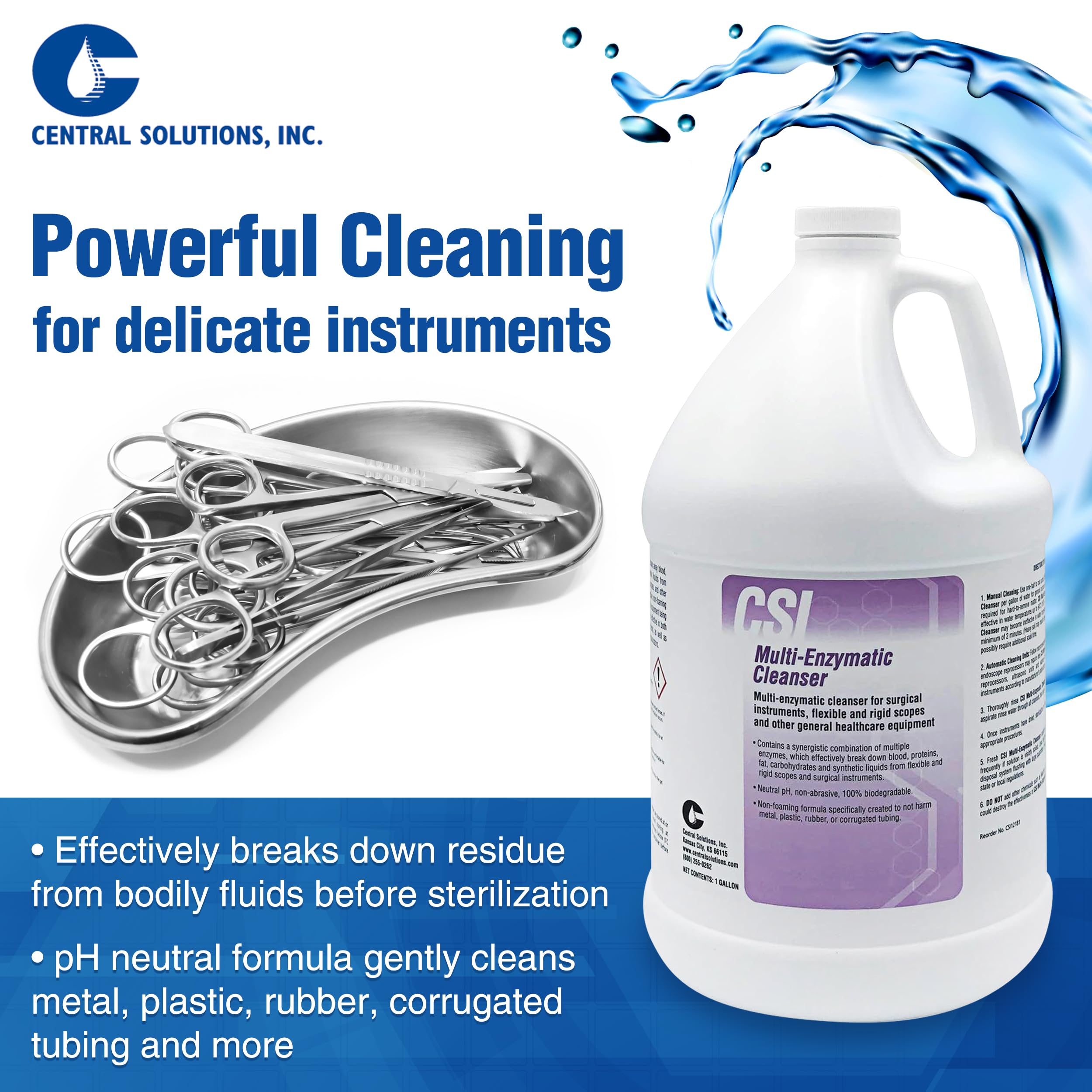 Multienzymatic Liquid Medical Instrument Cleaner Concentrate for Veterinary and Surgical Equipment Presoak and Reprocessing, do użytku z ultrasonicznymi jednostkami i ręcznym czyszczeniem, 1 gal