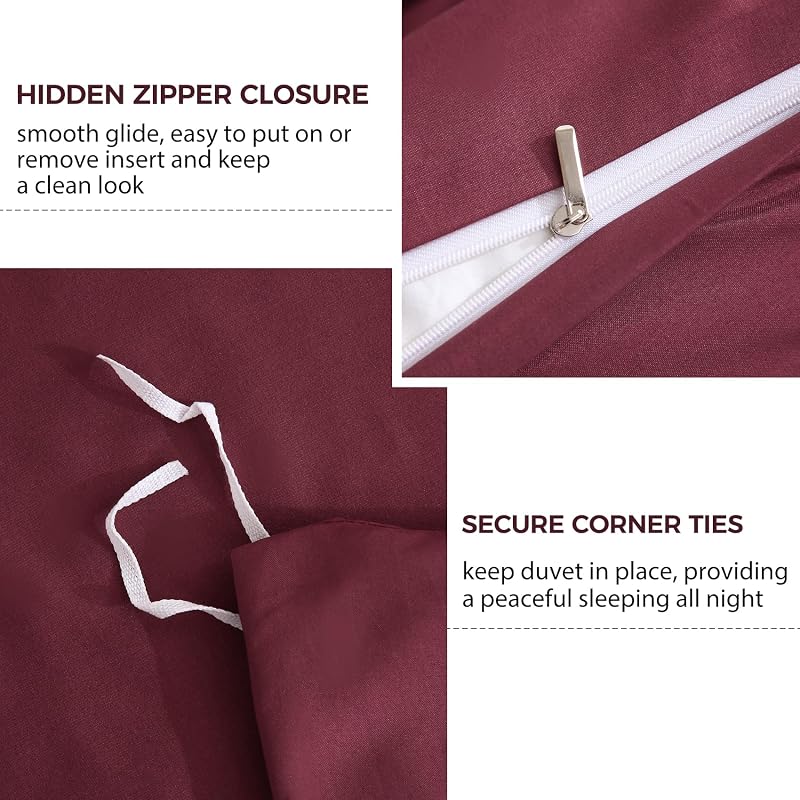 JSD Burgundy Duvet Cover Set Queen Size image 3