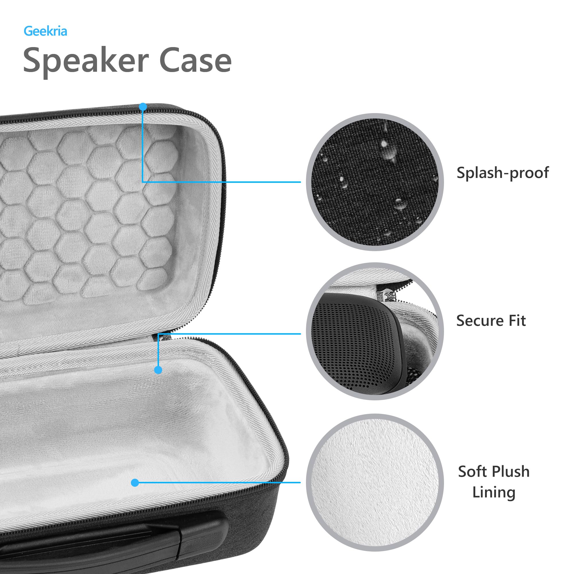 Geekria Twarde Etui Ochronne do Przenoszenia, Kompatybilne z Bose SoundLink Plus, EVA Ochronna Walizka Podróżna z Plaster Miodu, Miękka Podszyta Spodnia Część i Wzmocniona Rączka (Ciemnoszary)
